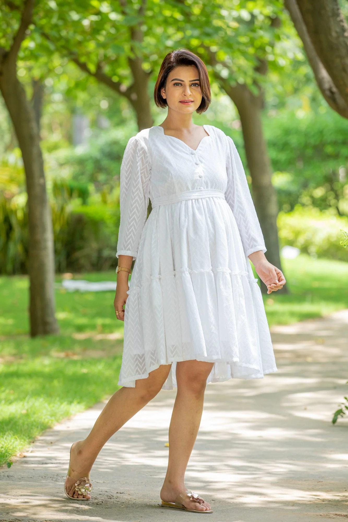 Angelic White Sweetheart Maternity & Nursing Flair Dress - Chenance