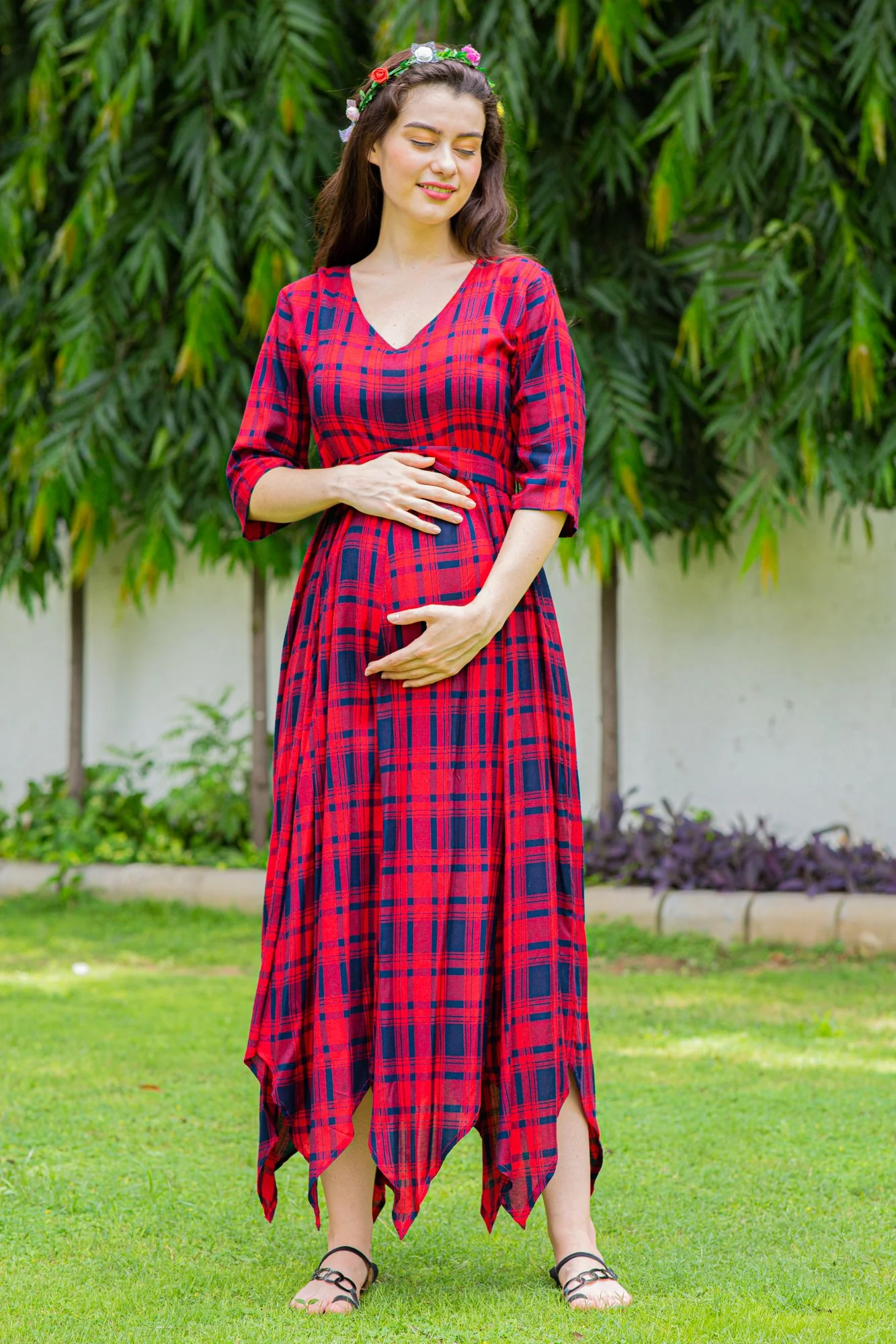 Timeless Red Plaid Maternity & Nursing Maxi Dress - Chenance