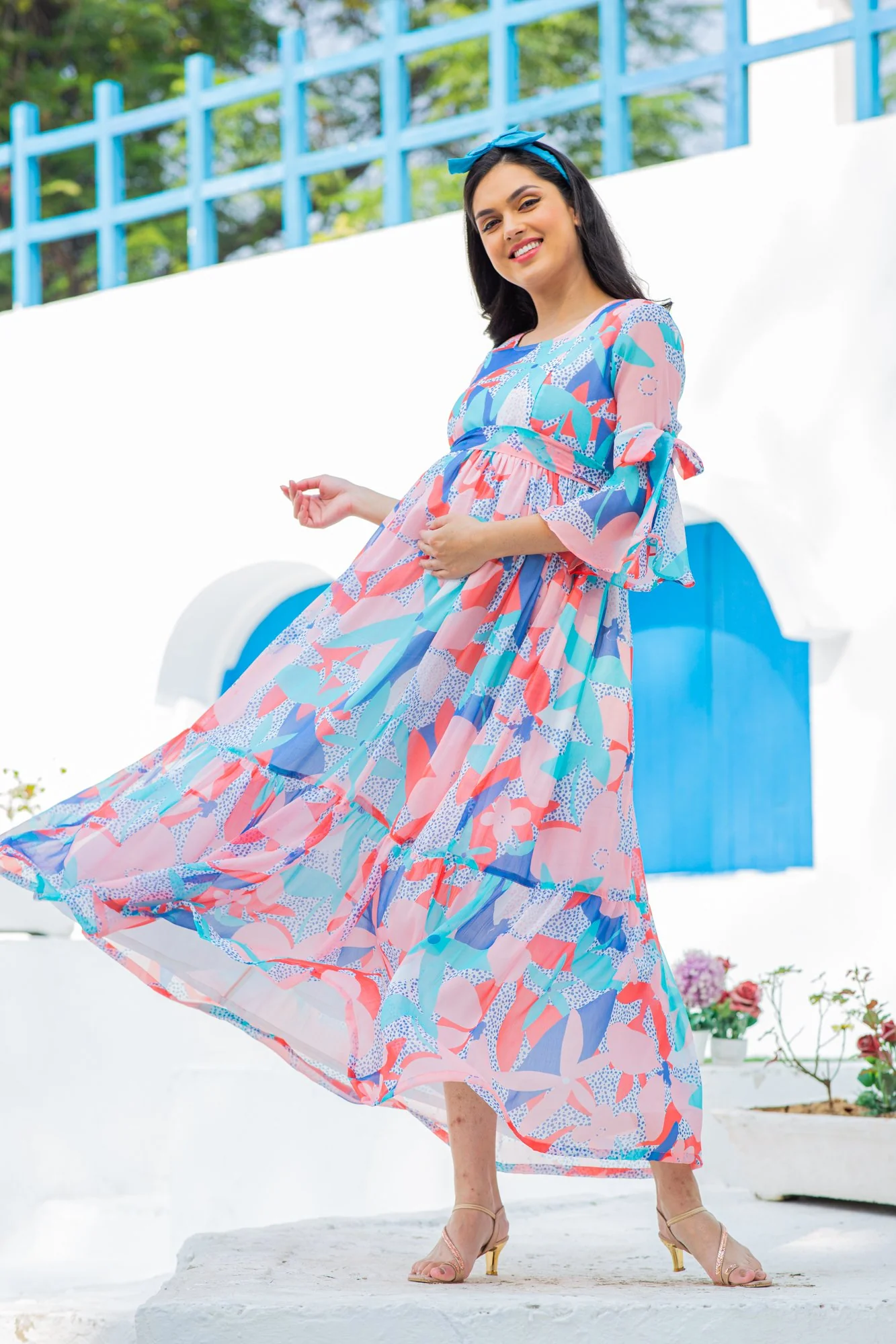 Colorful Snow White Maternity & Nursing Frill Dress - Chenance