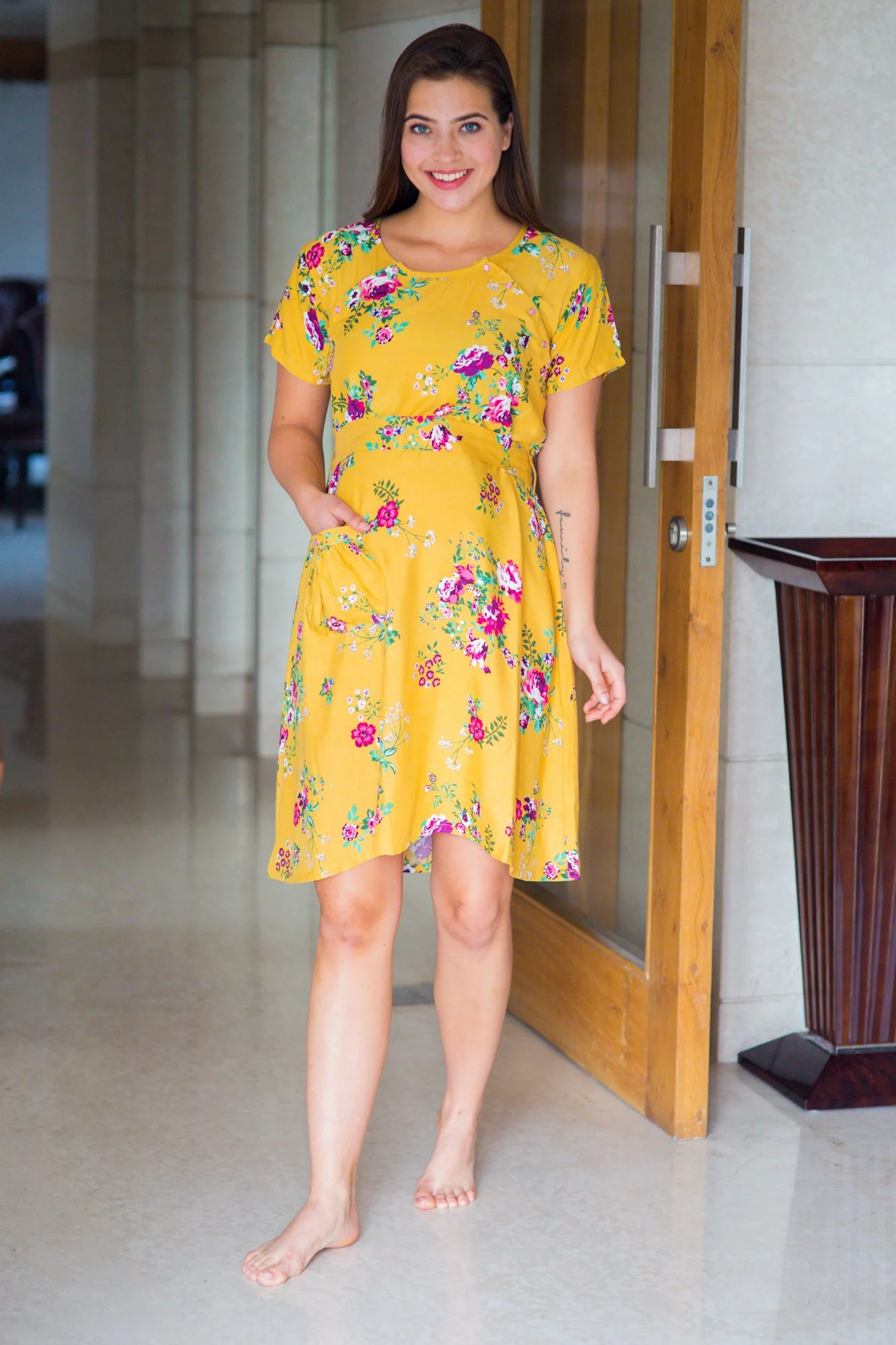 Sunrise Shoulder Snap Maternity & Nursing Dress / Delivery Gown/ Night Dress - Chenance