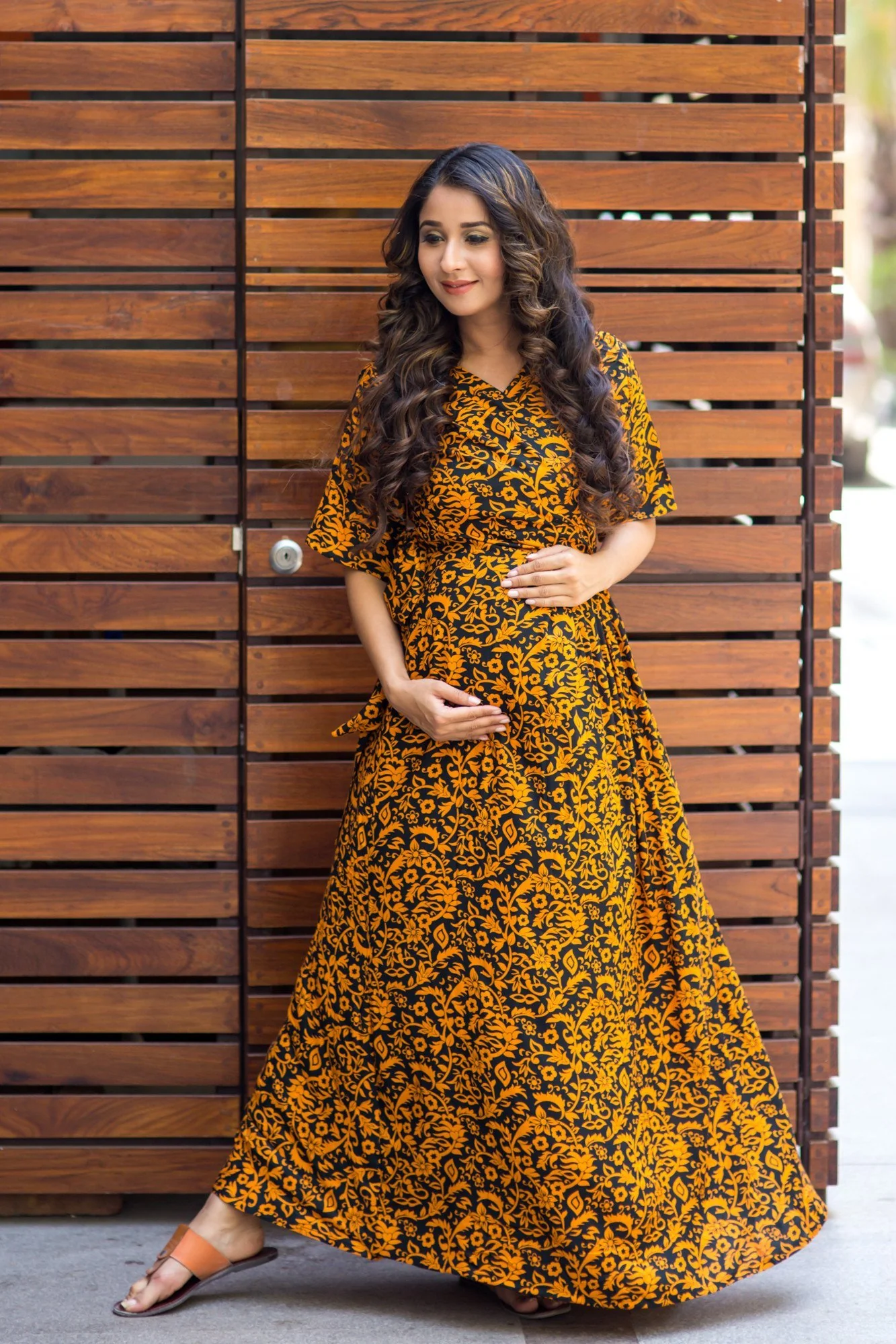 Tangerine Print Longline Nursing Angrakha Dress - Chenance