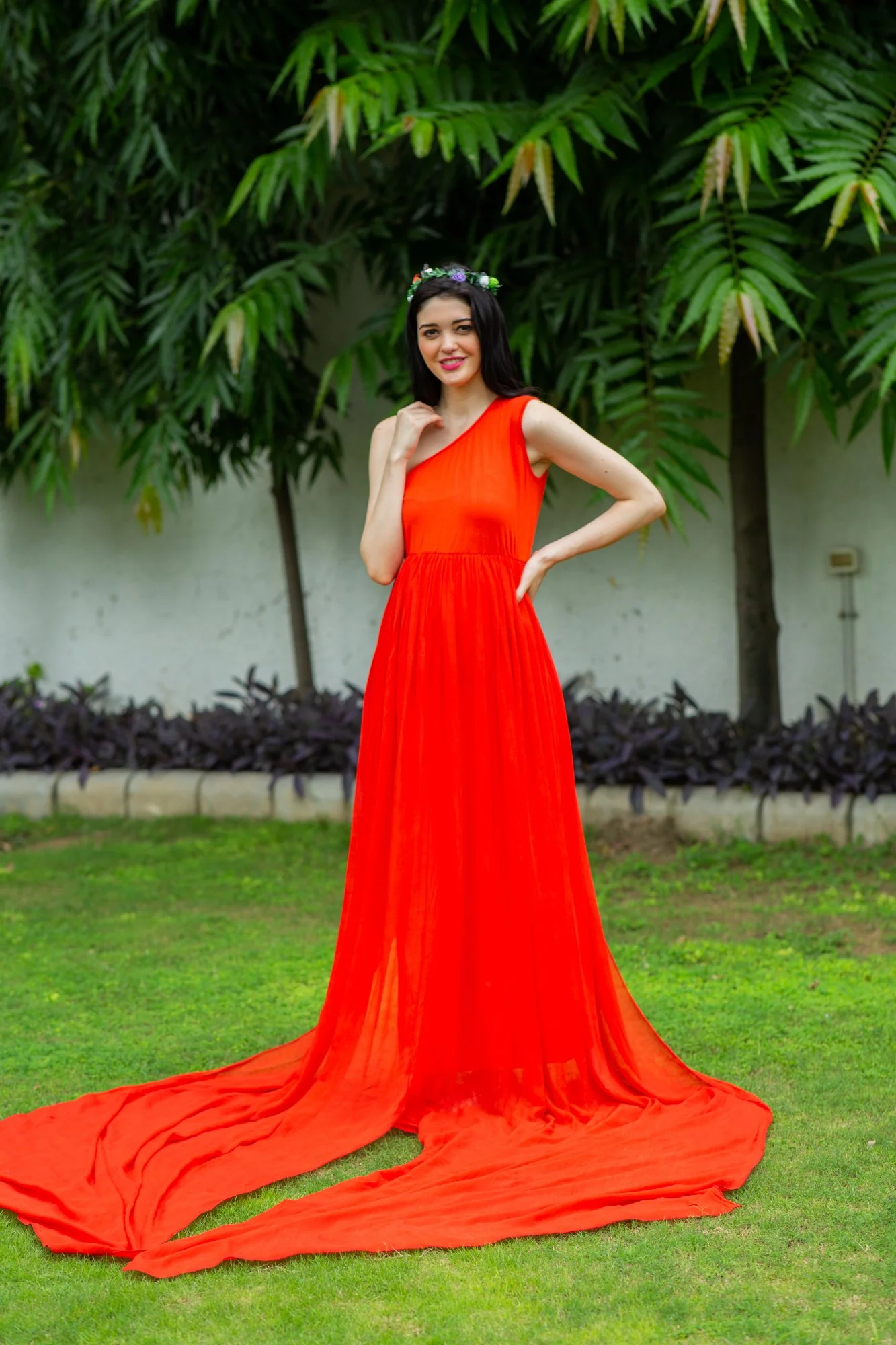 Tangerine Orange Trail Maternity Photoshoot Gown - Chenance