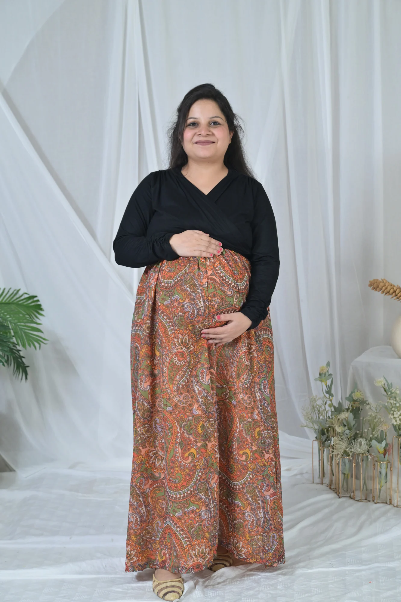 Apricot Paisley Maternity & Nursing Wrap Dress - Chenance