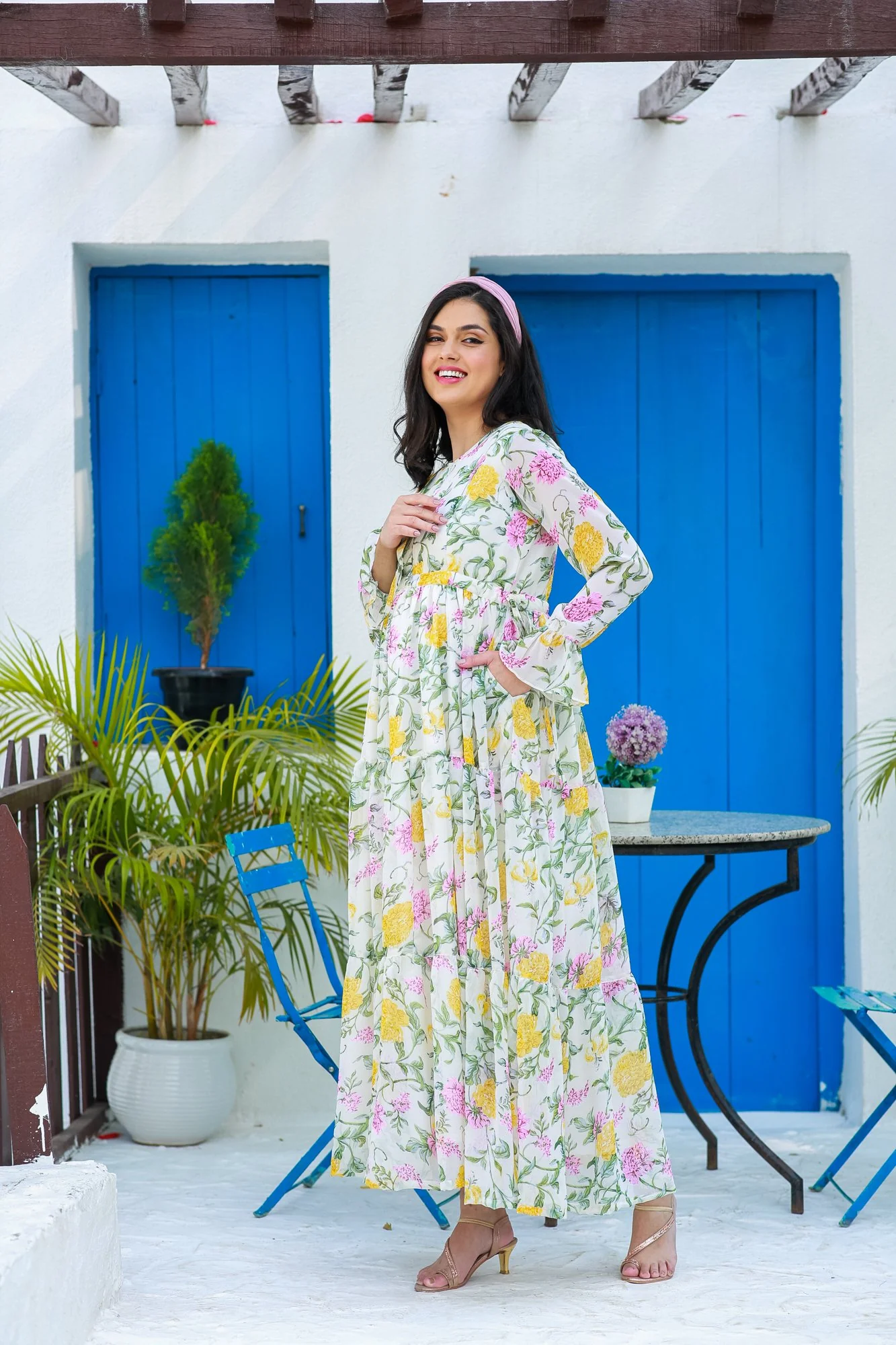 Snowy Blossom Maternity & Nursing Layer Dress - Chenance