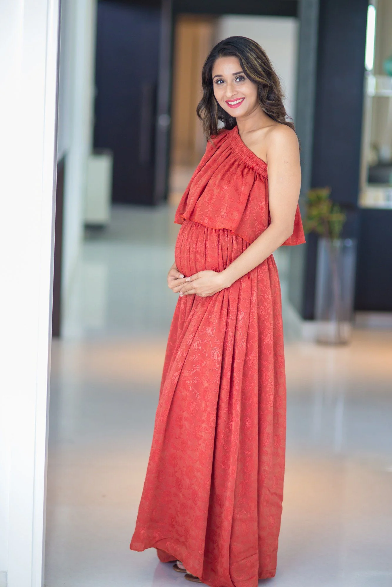 Auburn Luxe One Shoulder Maternity Maxi Dress - Chenance