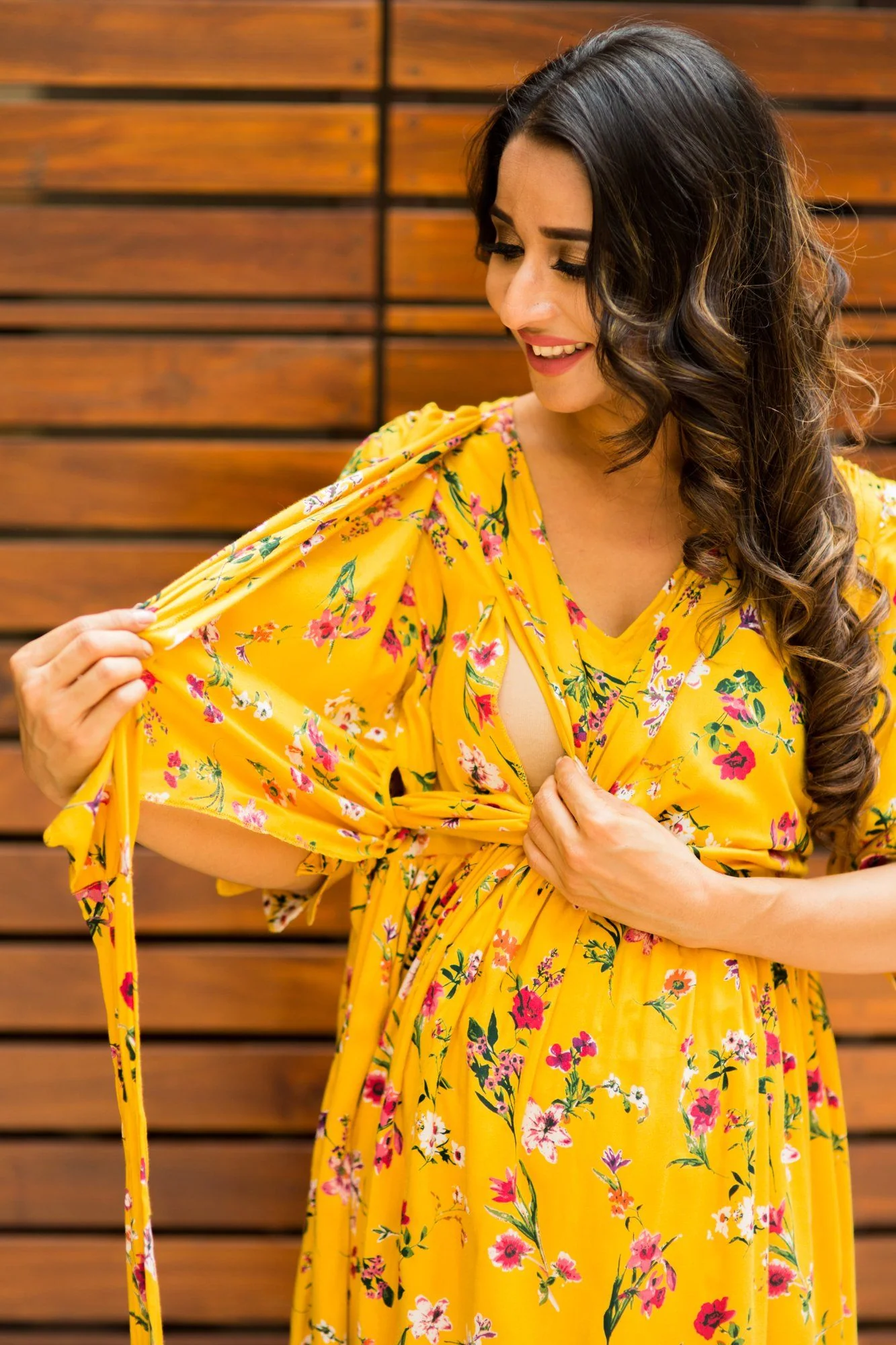 Sunny Yellow Blossom Maternity& Nursing Wrap Dress - Chenance