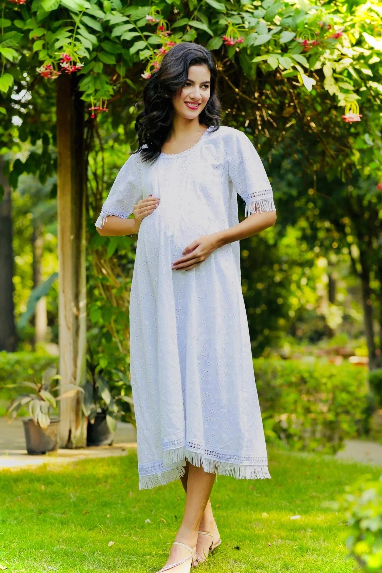 Absolute Angelic White Maternity & Nursing Dress (100% Cotton) - Chenance