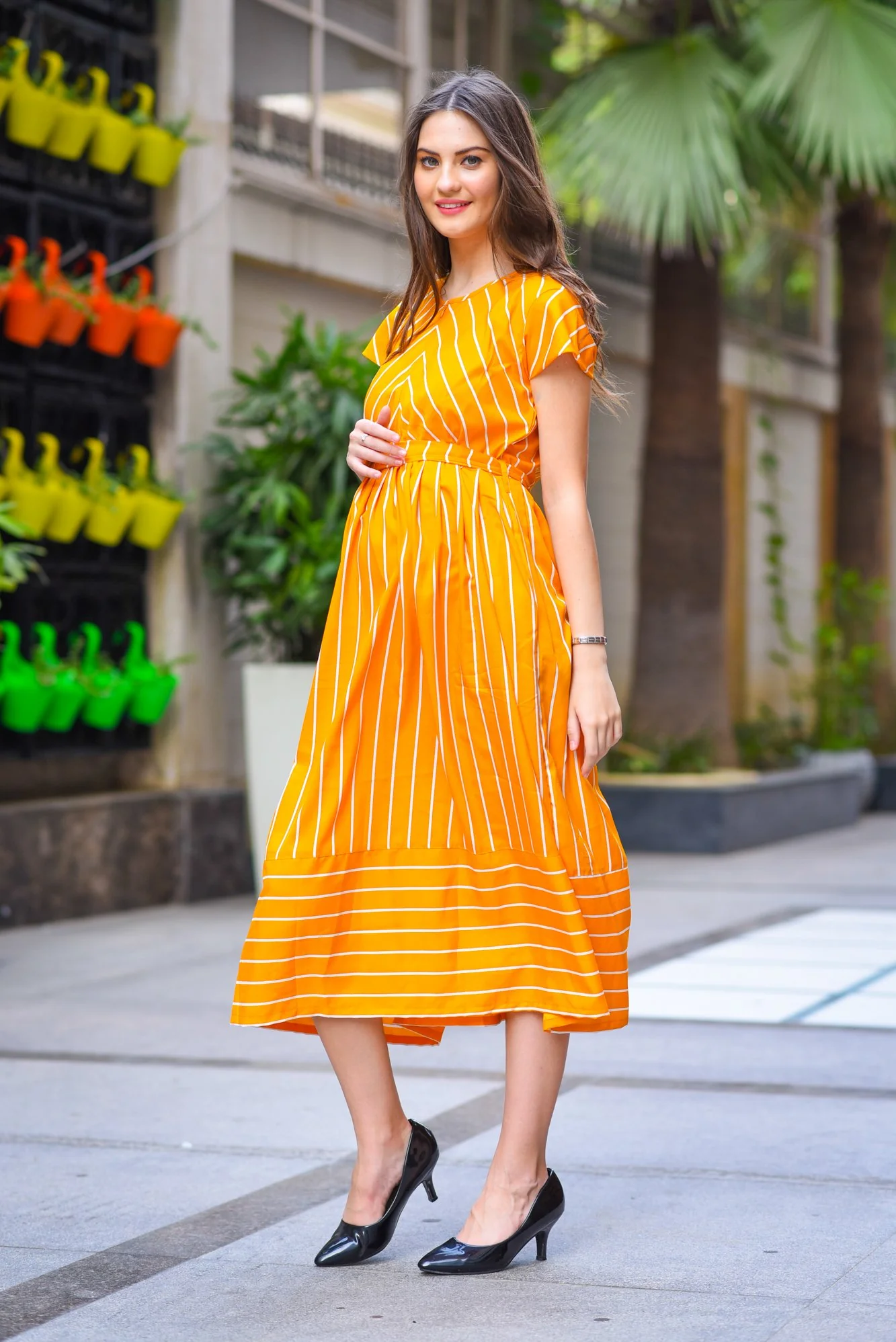 Sunshine Striped Maternity & Nursing Dress - Chenance