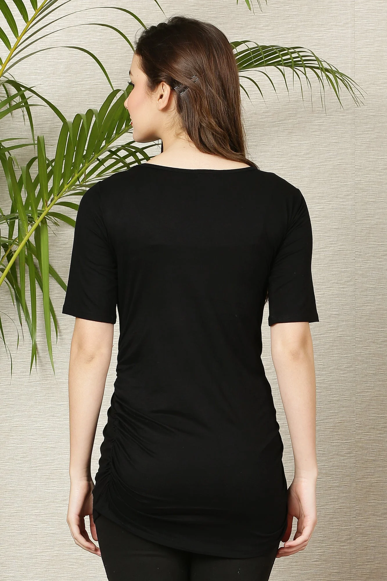 Warm Black Ruched Maternity & Nursing Top - Chenance