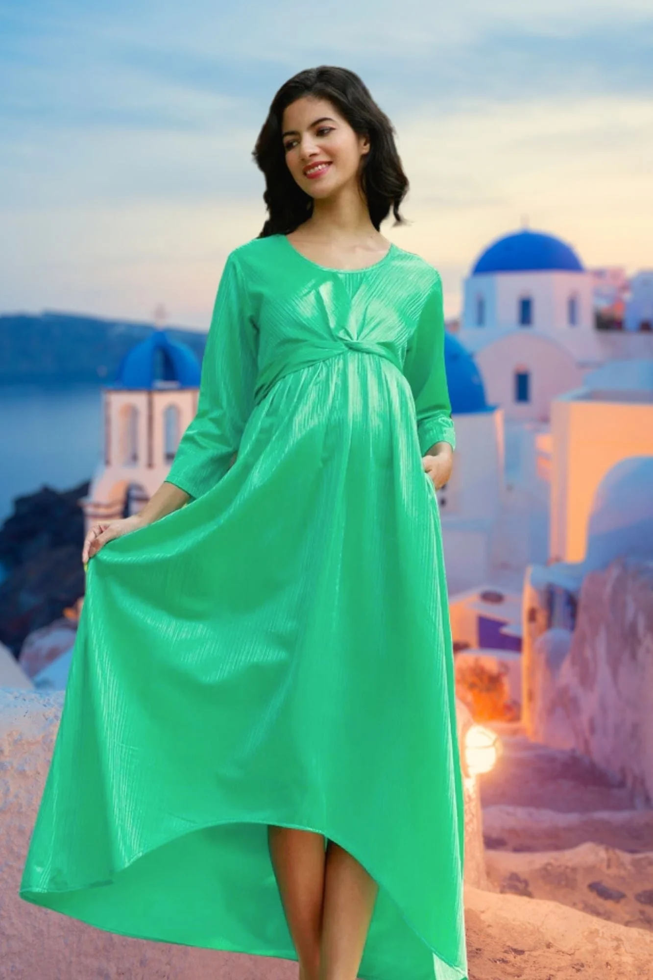 Adorable Seafoam Green Maternity Hi-Low Knot Dress - Chenance