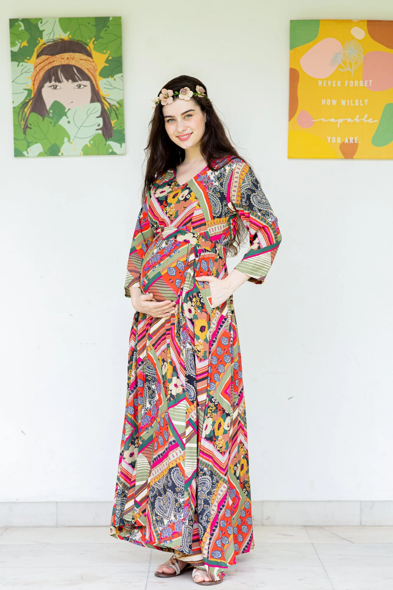 Abstract Queen Concealed Zip Maternity & Nursing Maxi - Chenance