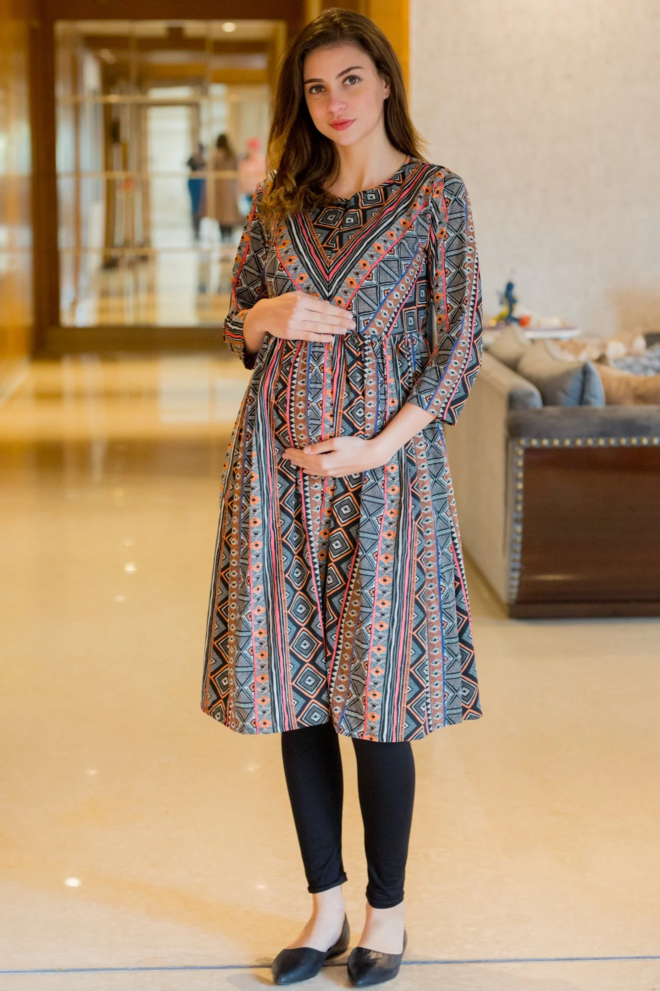 Aztec Striped Maternity & Nursing Dress - Chenance