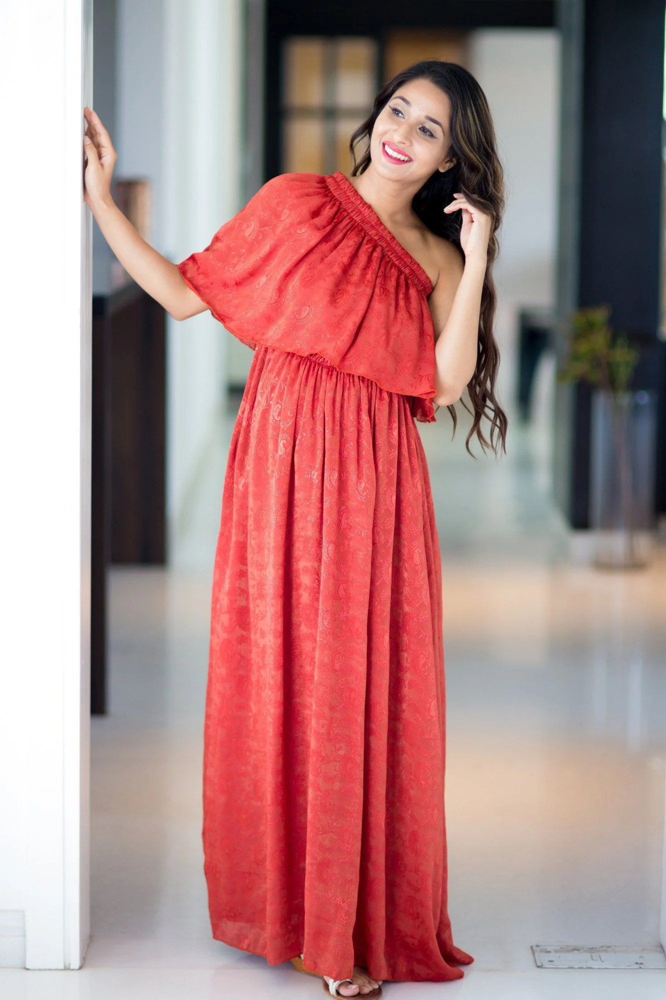 Auburn Luxe One Shoulder Maternity Maxi Dress - Chenance