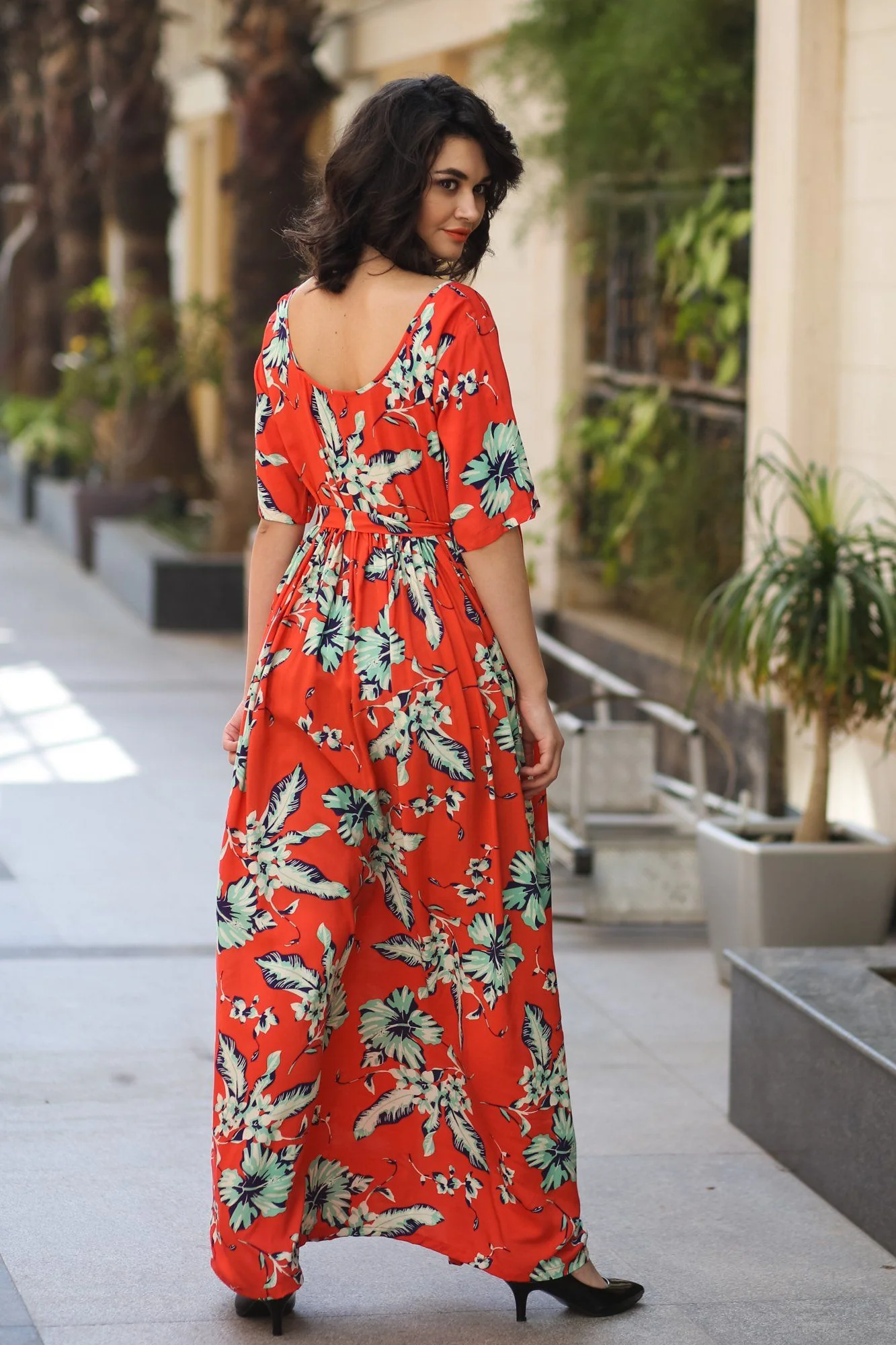 Orange Splash Floral Maternity & Nursing Dress - Chenance