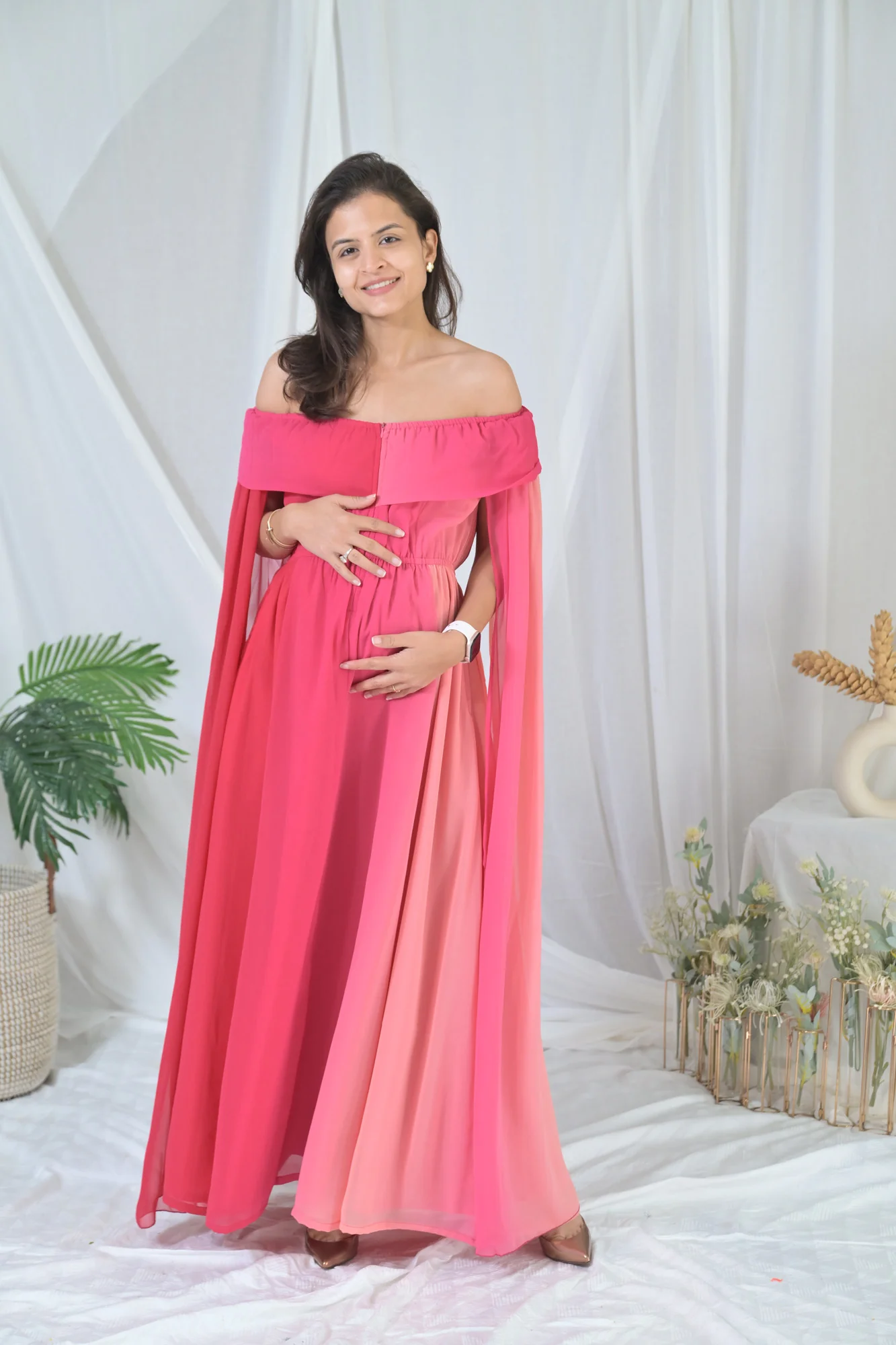 Victoria Pink Butterflying Sleeves Maternity & Nursing Dress - Chenance