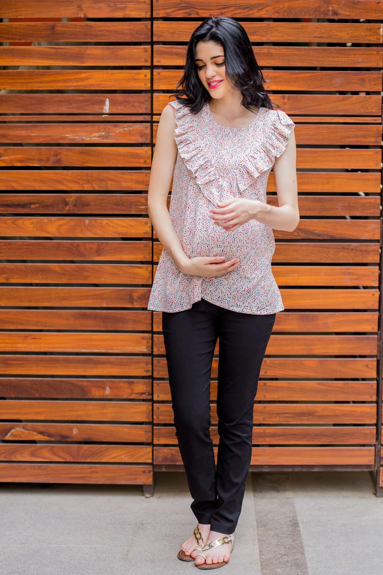 White Sprinkle Frill Maternity & Nursing Top - Chenance