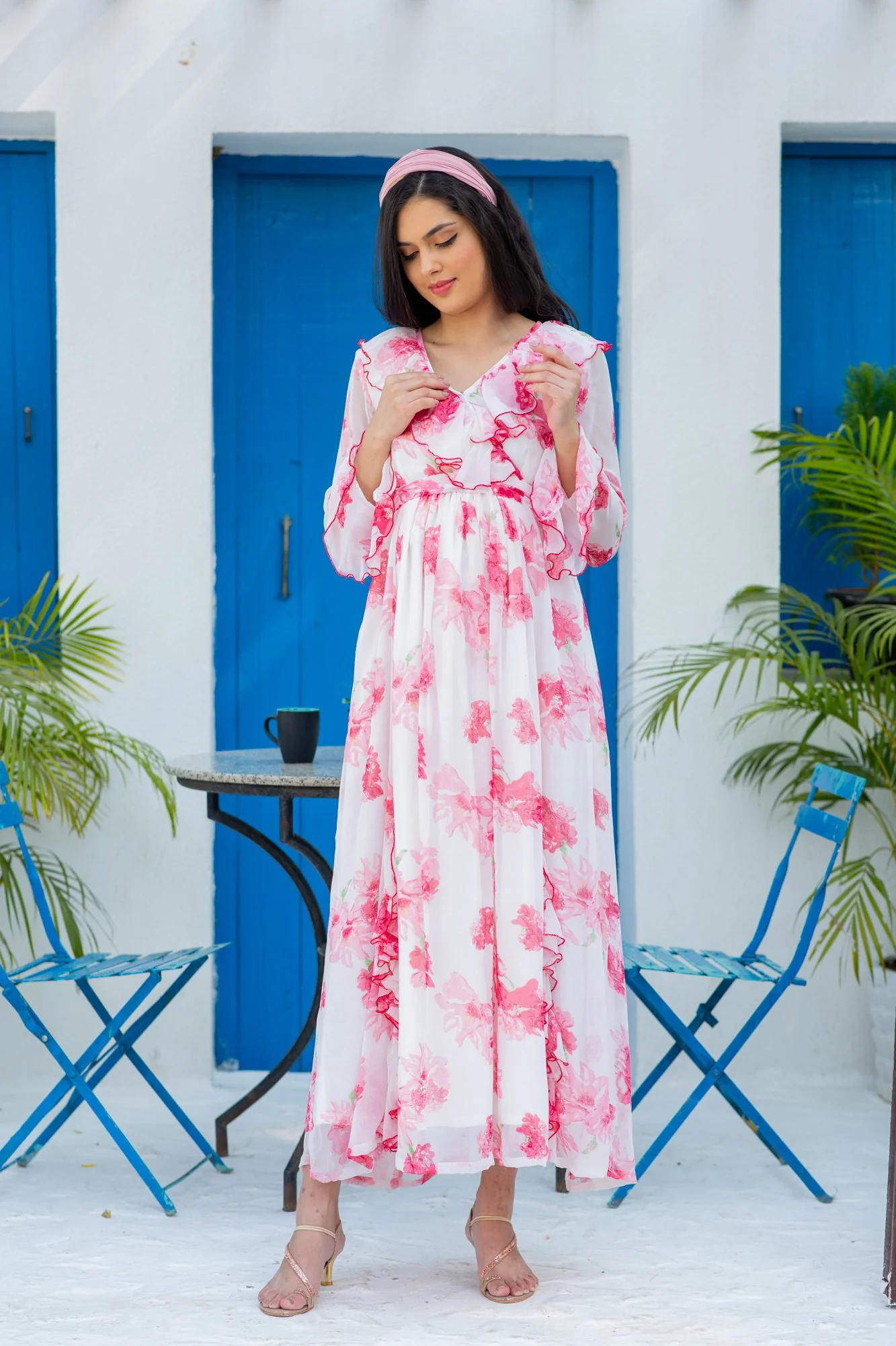 Angelic Rose Blush Maternity & Nursing Frill Dress - Chenance