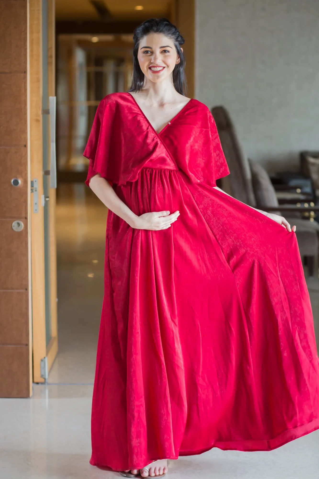 Exquisite Candy Red Maternity & Nursing Dress - Chenance