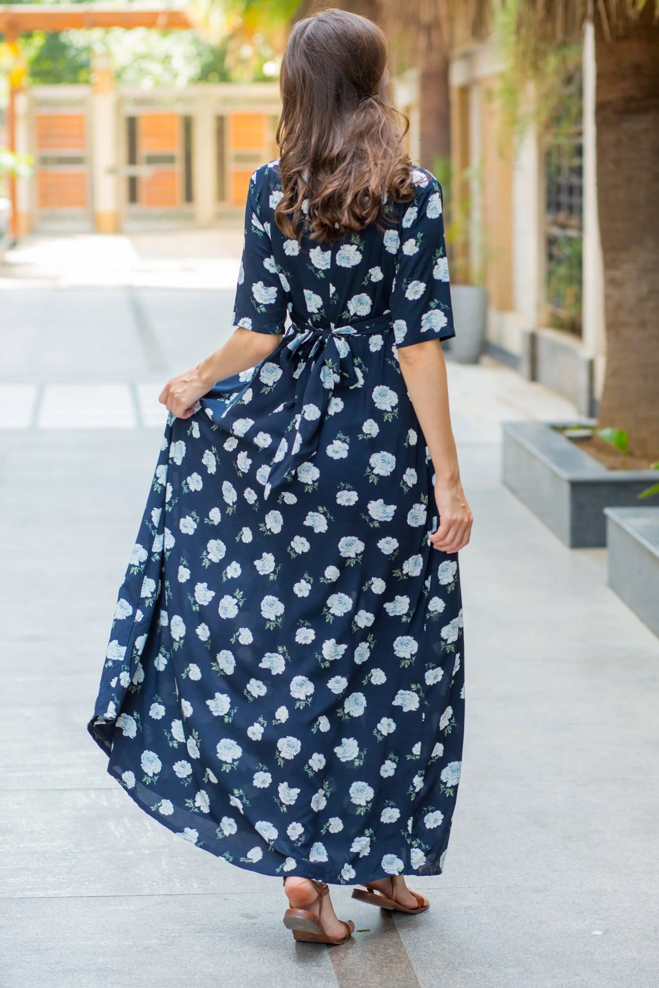Navy White Blossom Maternity & Nursing Wrap Dress - Chenance