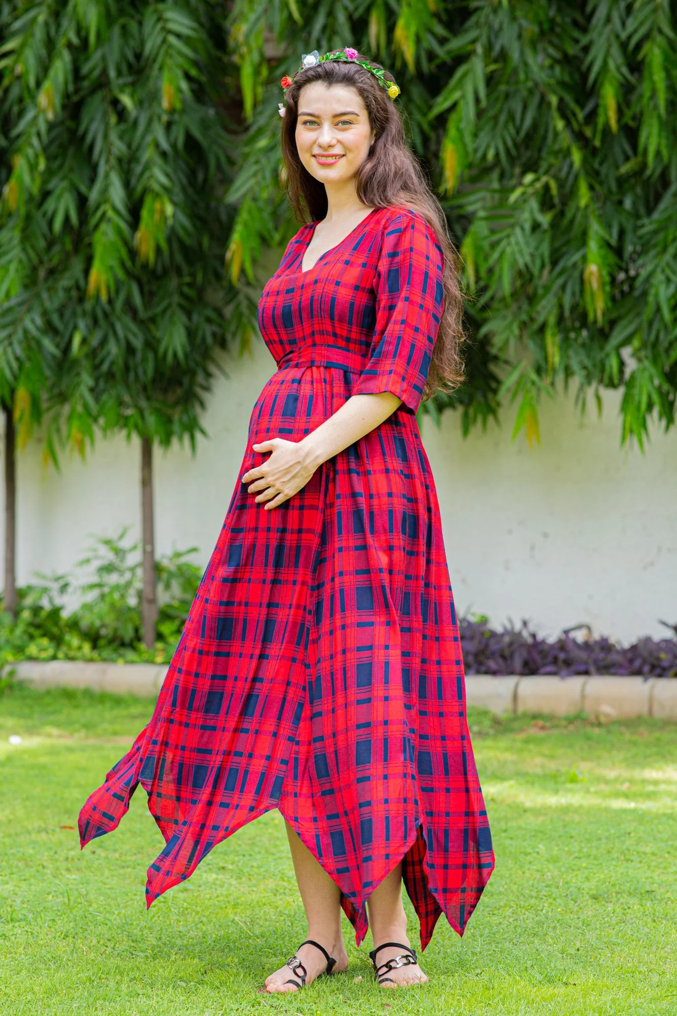 Timeless Red Plaid Maternity & Nursing Maxi Dress - Chenance