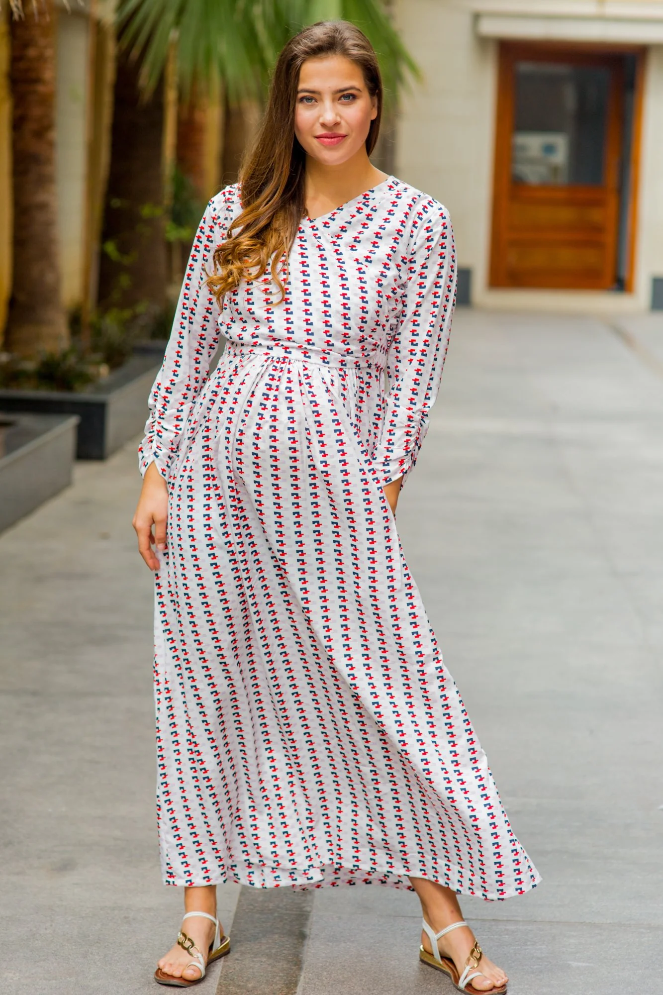 White Patterned Maternity & Nursing Wrap Dress - Chenance