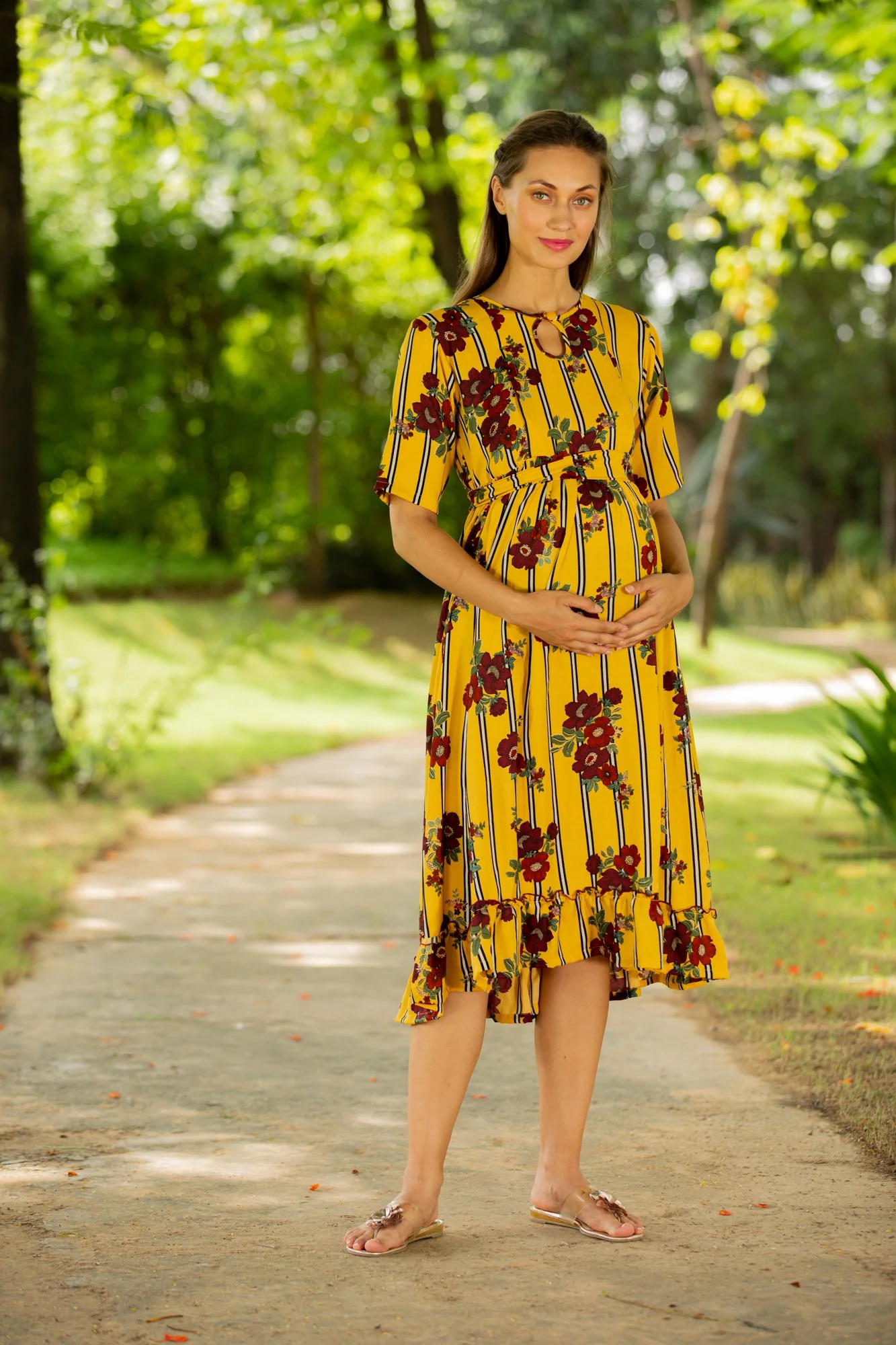 Sunshine Rouge Striped Concealed Zips Nursing Dress - Chenance