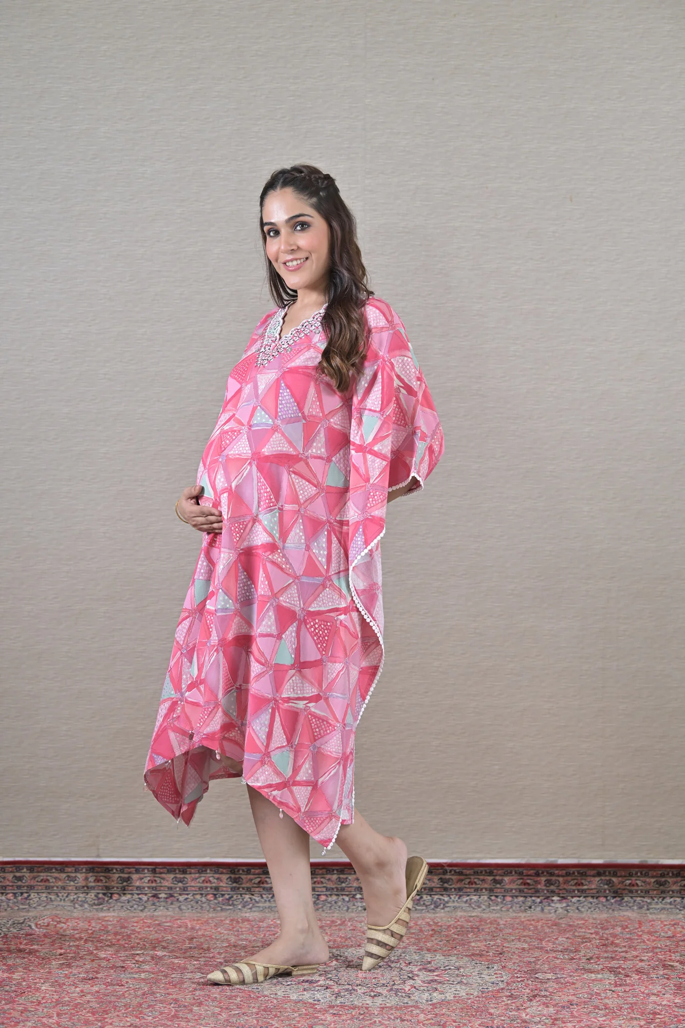 Adorn Pink Maternity & Nursing Kaftan (100% Cotton) - Chenance