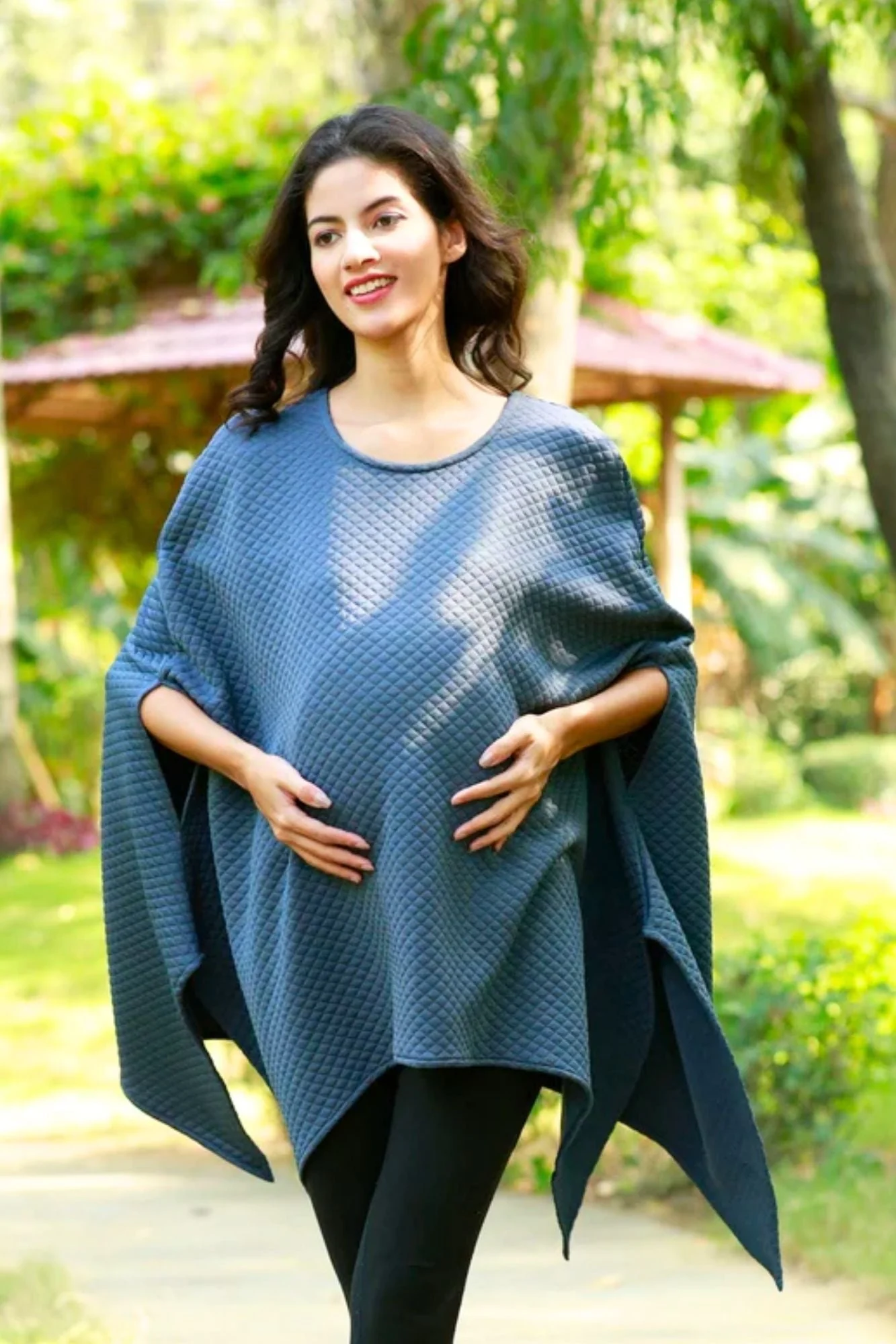 Vintage Smokey Grey Quilted Maternity Wool Poncho - Chenance