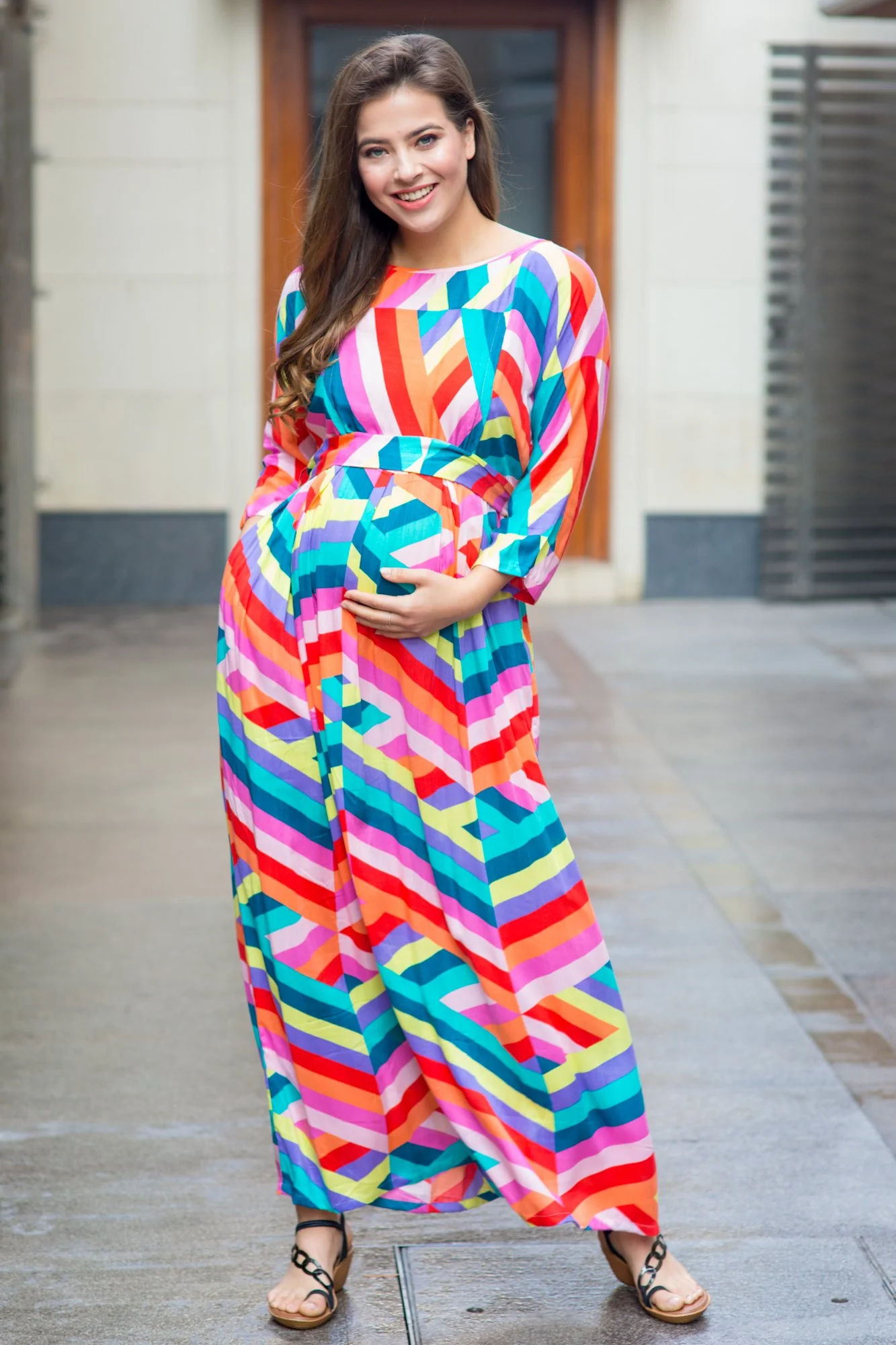 Abstract Rainbow Maternity & Nursing Maxi Dress - Chenance