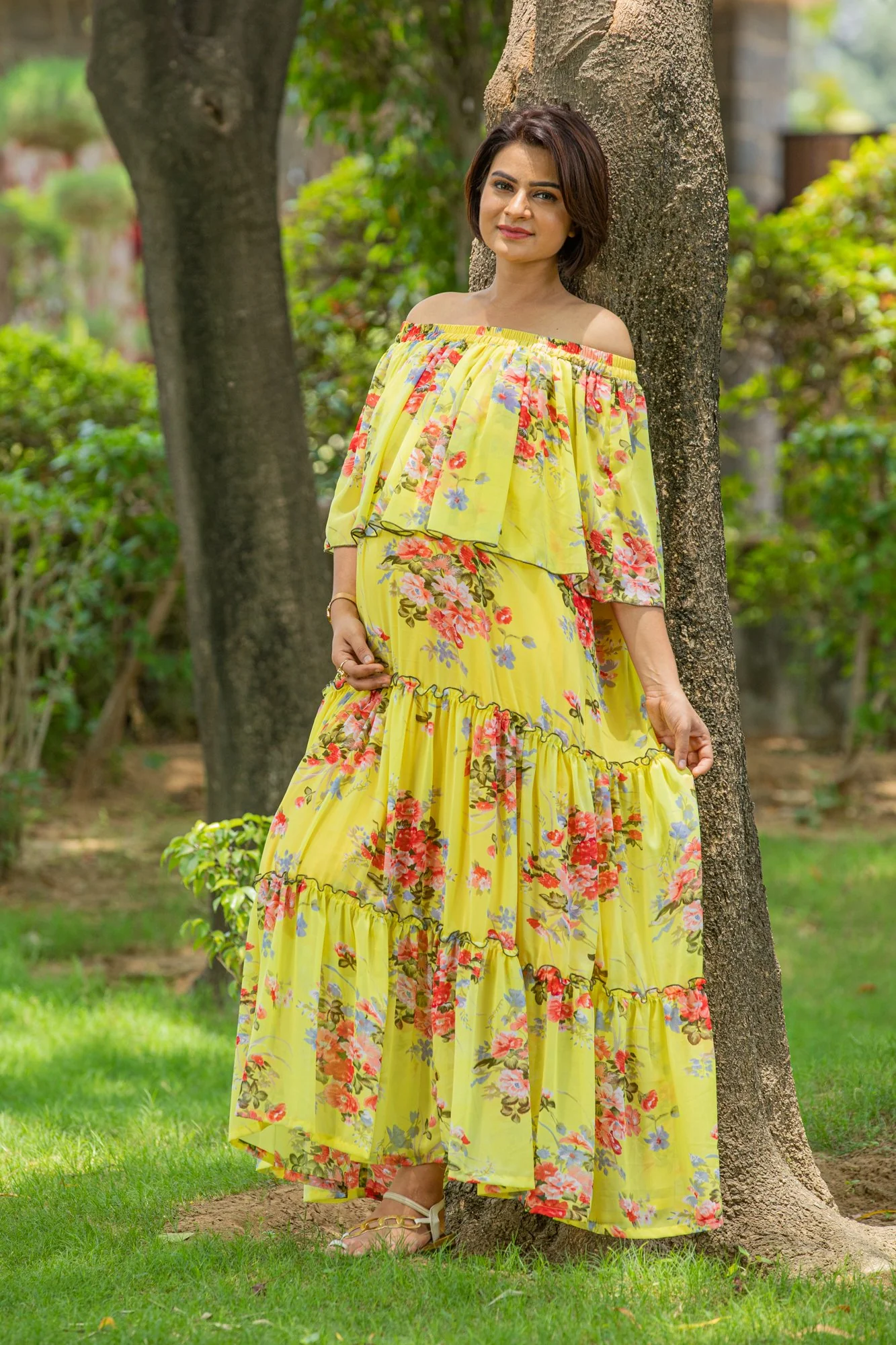 Sunshine Off-Shoulder Maternity Maxi Dress - Chenance