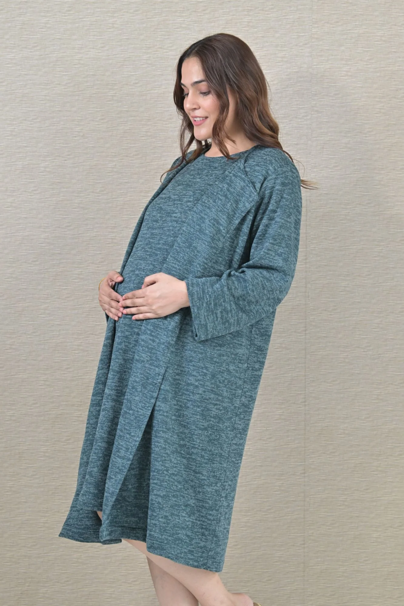 Warm Ocean Green Maternity Winter Cover Up - Chenance
