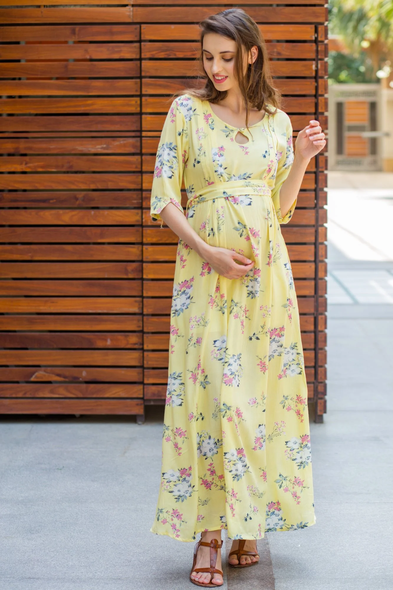 Pastel Yellow Flair Maternity & Nursing Dress - Chenance