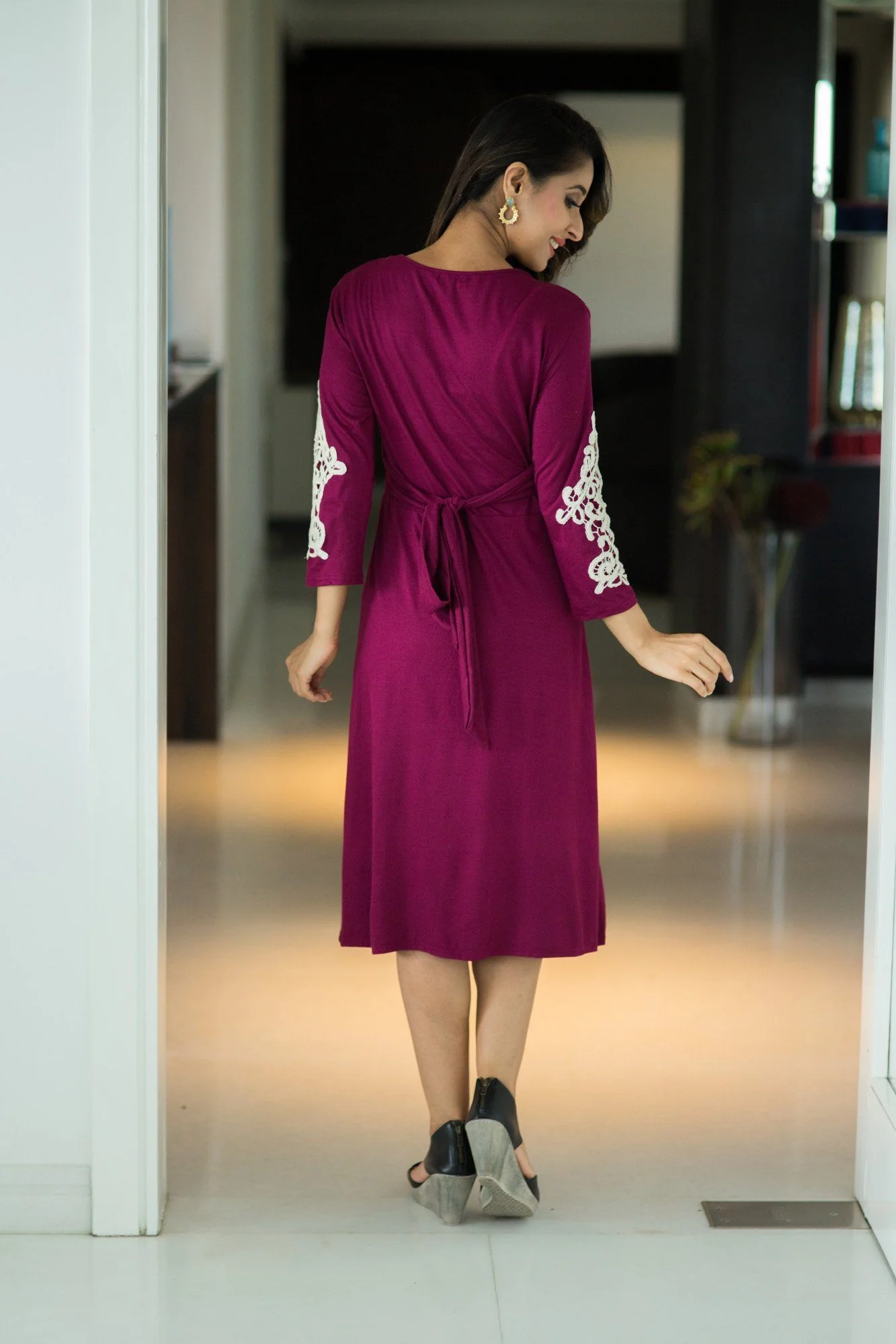 Crochet Berry Wrap Tie Maternity & Nursing Dress - Chenance