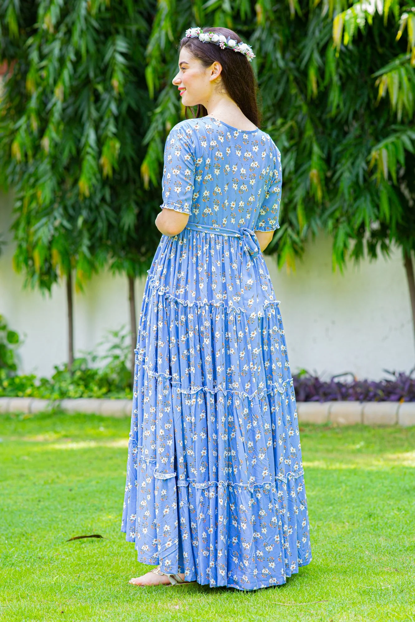 Baby Blue Frill Maternity & Nursing Dress - Chenance