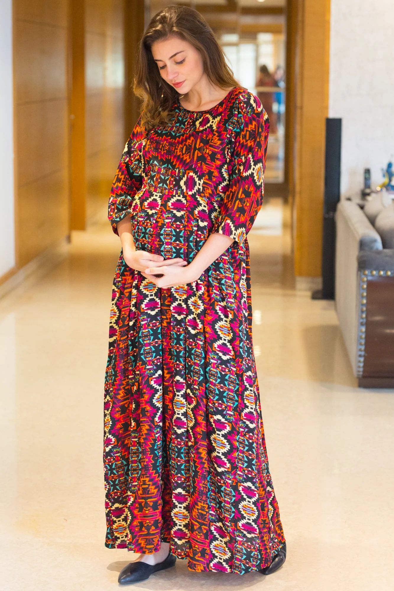 Sunshine Aztec Concealed Zip Maternity & Nursing Maxi - Chenance