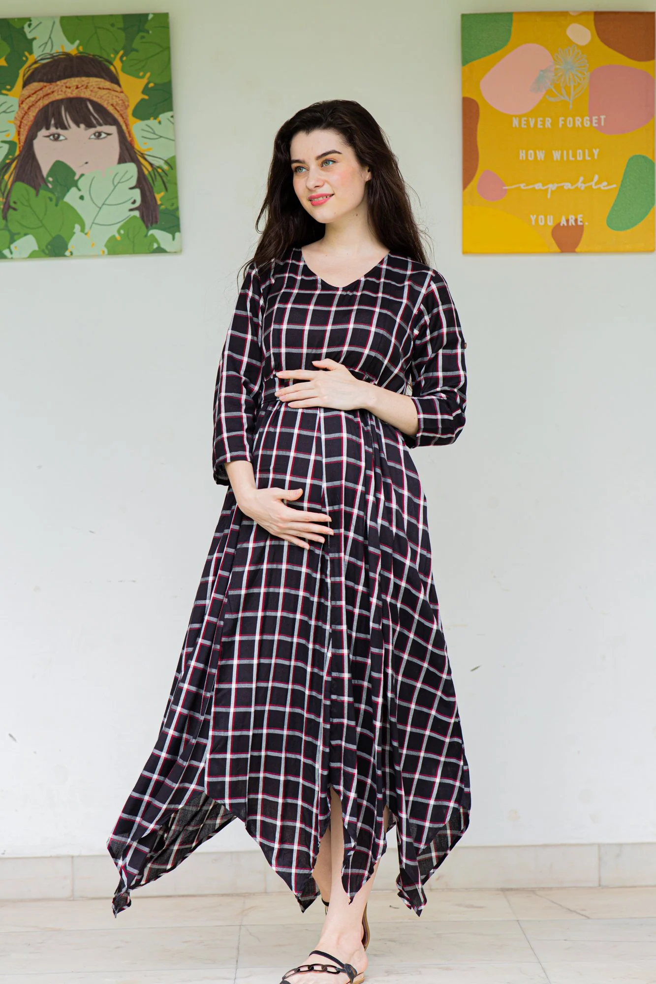 Victorian Plaid Maternity & Nursing Maxi - Chenance