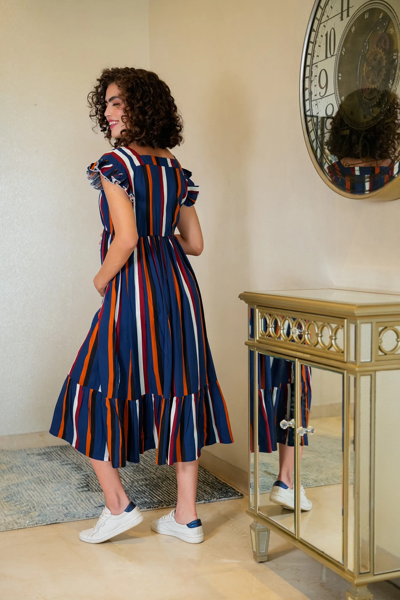 Vivacious French Navy Stripe Maternity & Nursing Dress (100% Cotton) - Chenance