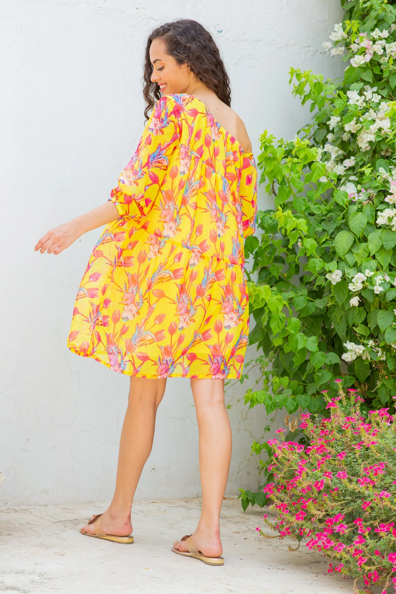 Vivacious Daisy Yellow Maternity & Nursing One-Shoulder Knee Dress - Chenance