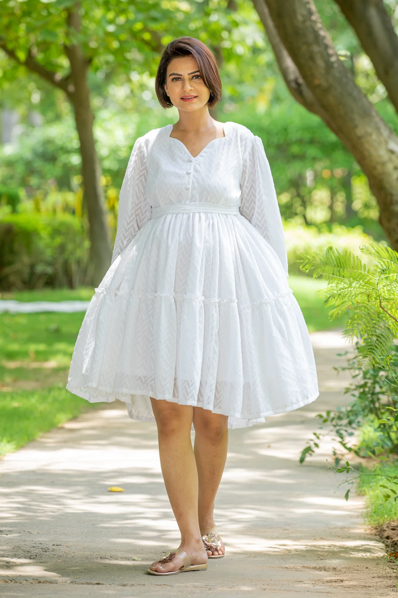 Angelic White Sweetheart Maternity & Nursing Flair Dress - Chenance