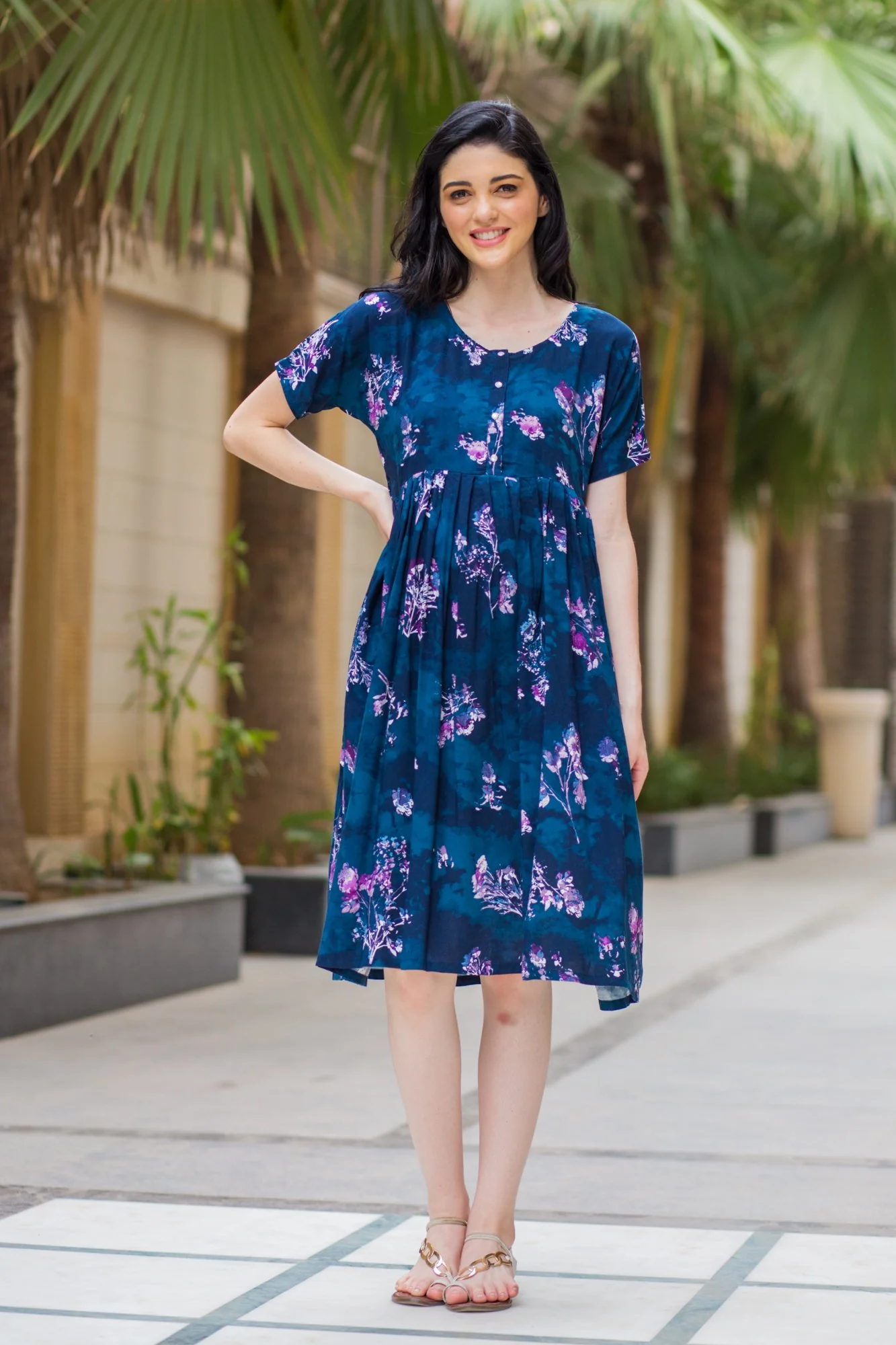 Emerald Washed Cotton Maternity & Nursing Dress - Chenance