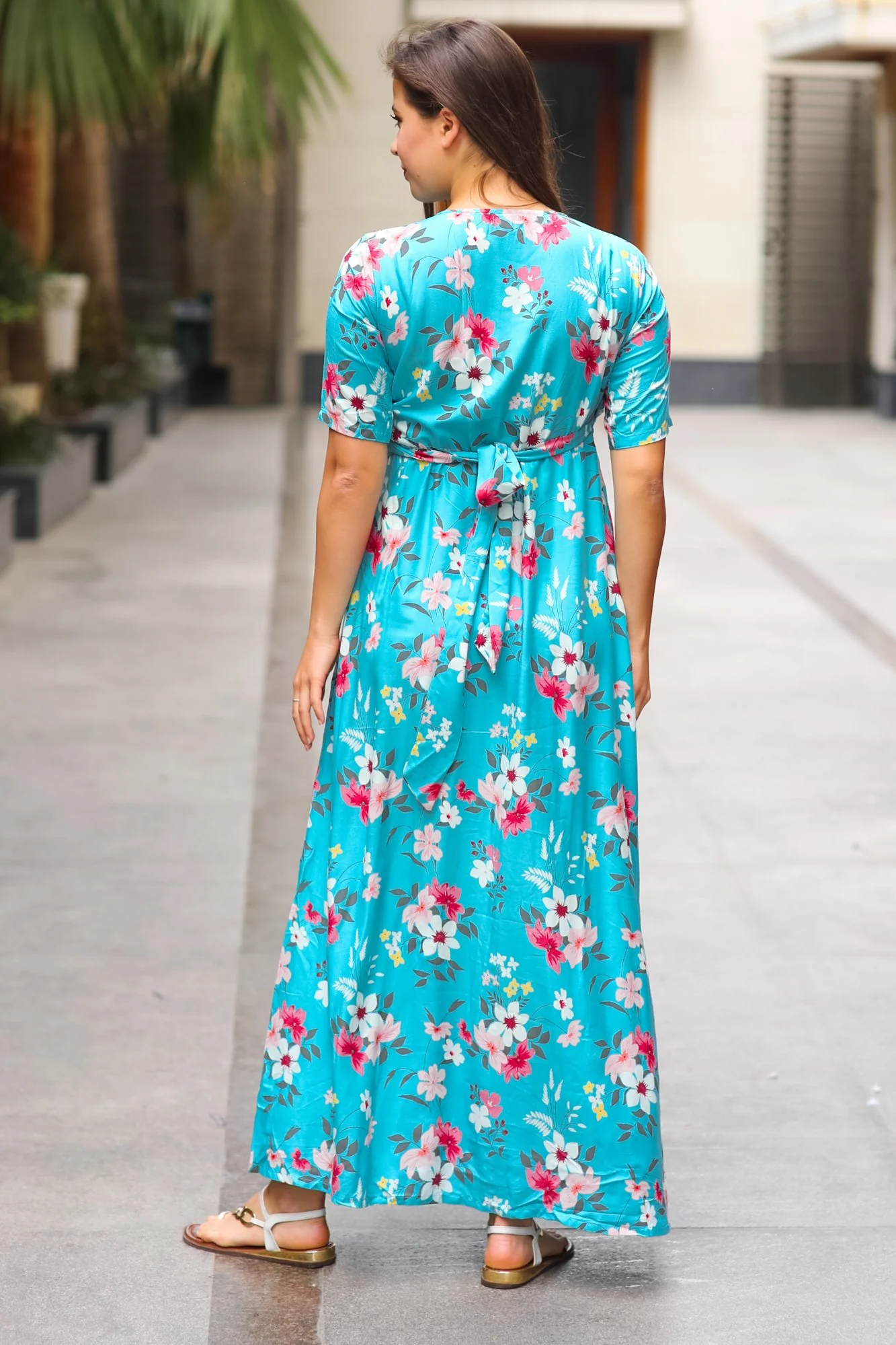 Baby Blue Floral Maternity & Nursing Wrap Dress - Chenance