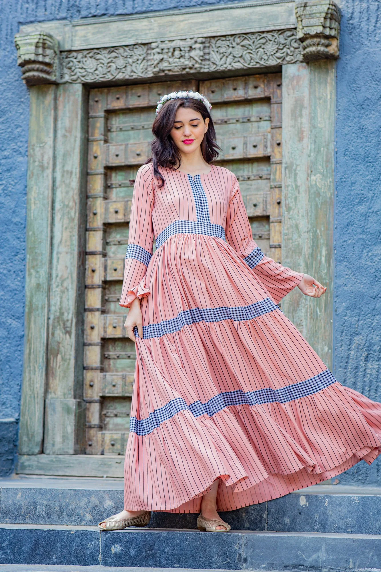 Peachy Striped Maternity & Nursing Dress - Chenance