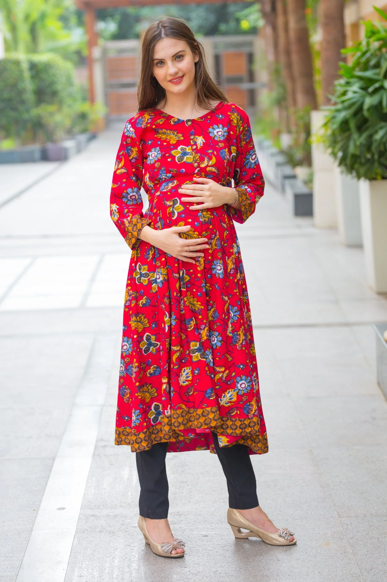 Festive Paisley Maternity & Nursing Anarkali Kurta - Chenance