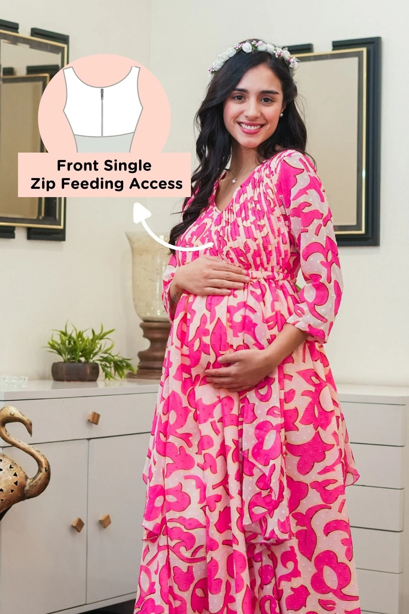 Lovable Baby Pink Maternity & Nursing Pintucks Flow Dress - Chenance