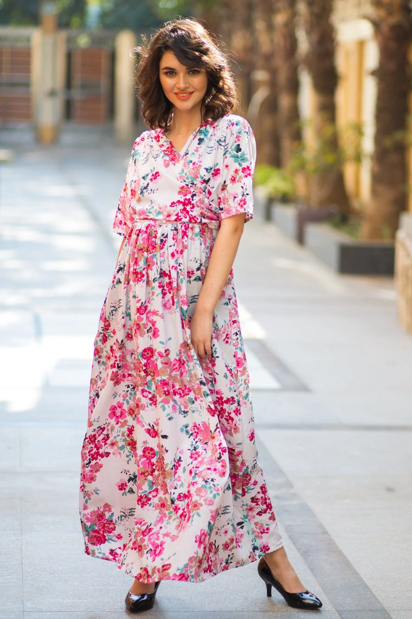 Snow White Blossom Maternity & Nursing Wrap Dress - Chenance