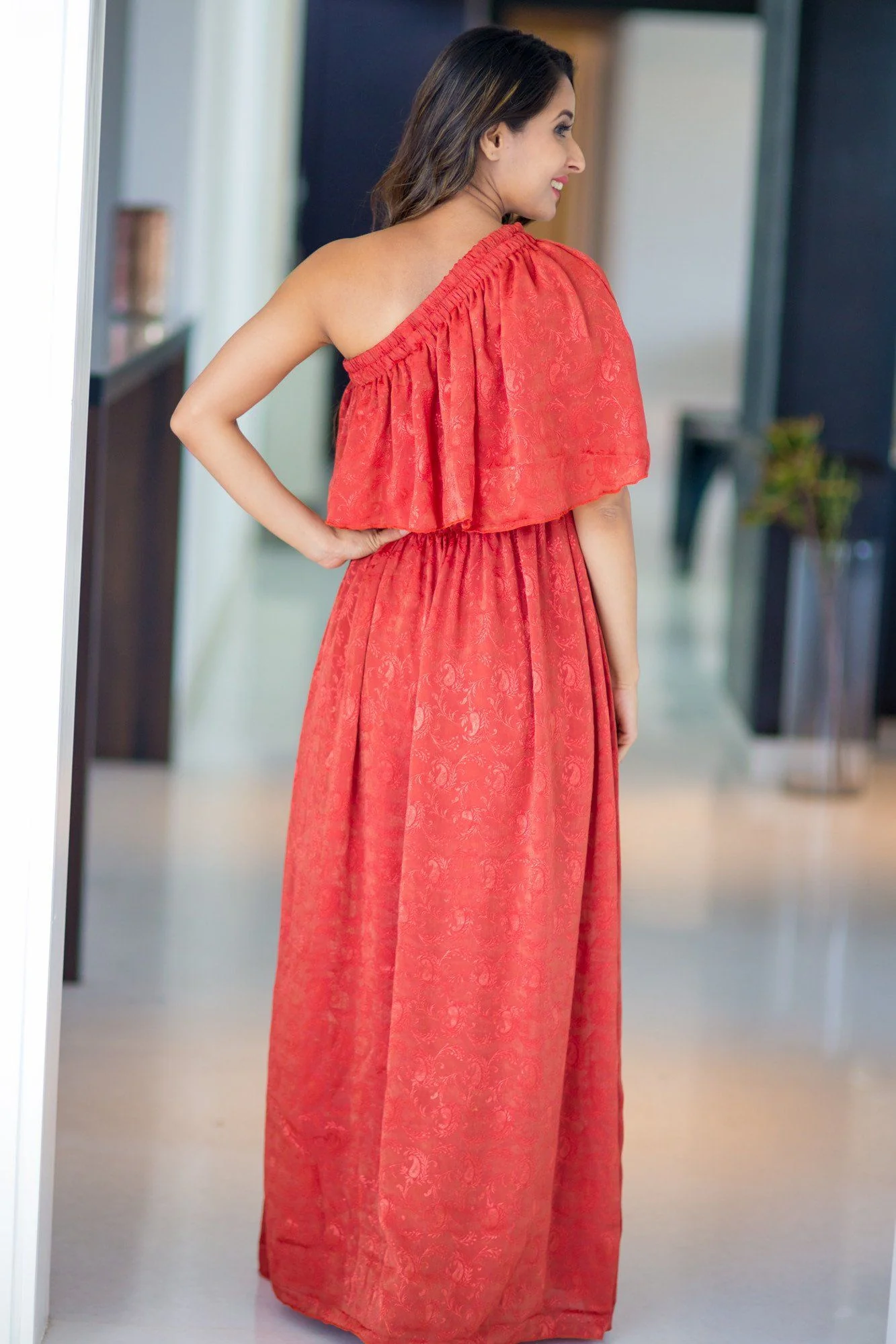 Auburn Luxe One Shoulder Maternity Maxi Dress - Chenance