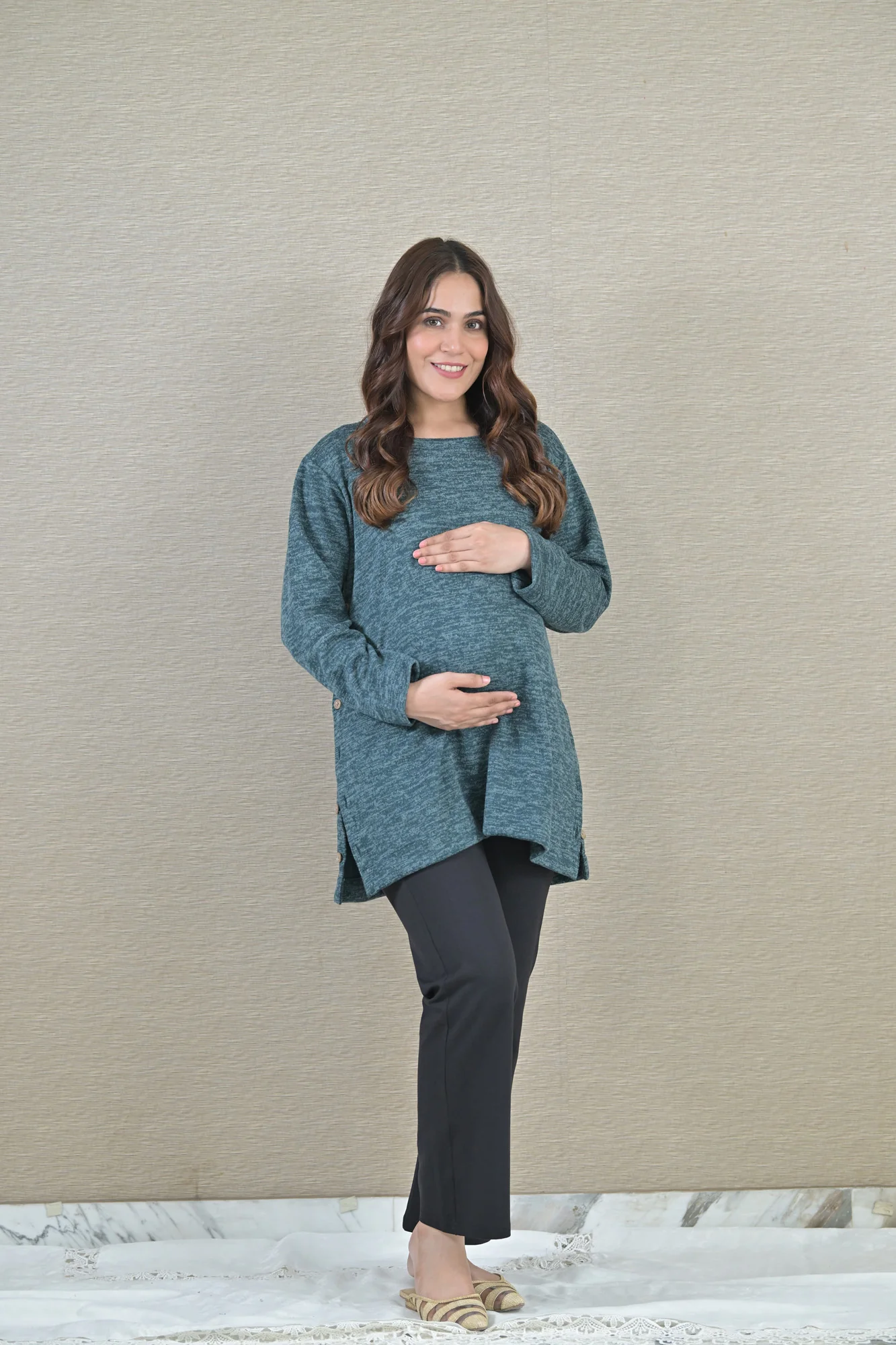 Arabian Green Maternity & Nursing Side-Slit Winter Sweater Top - Chenance