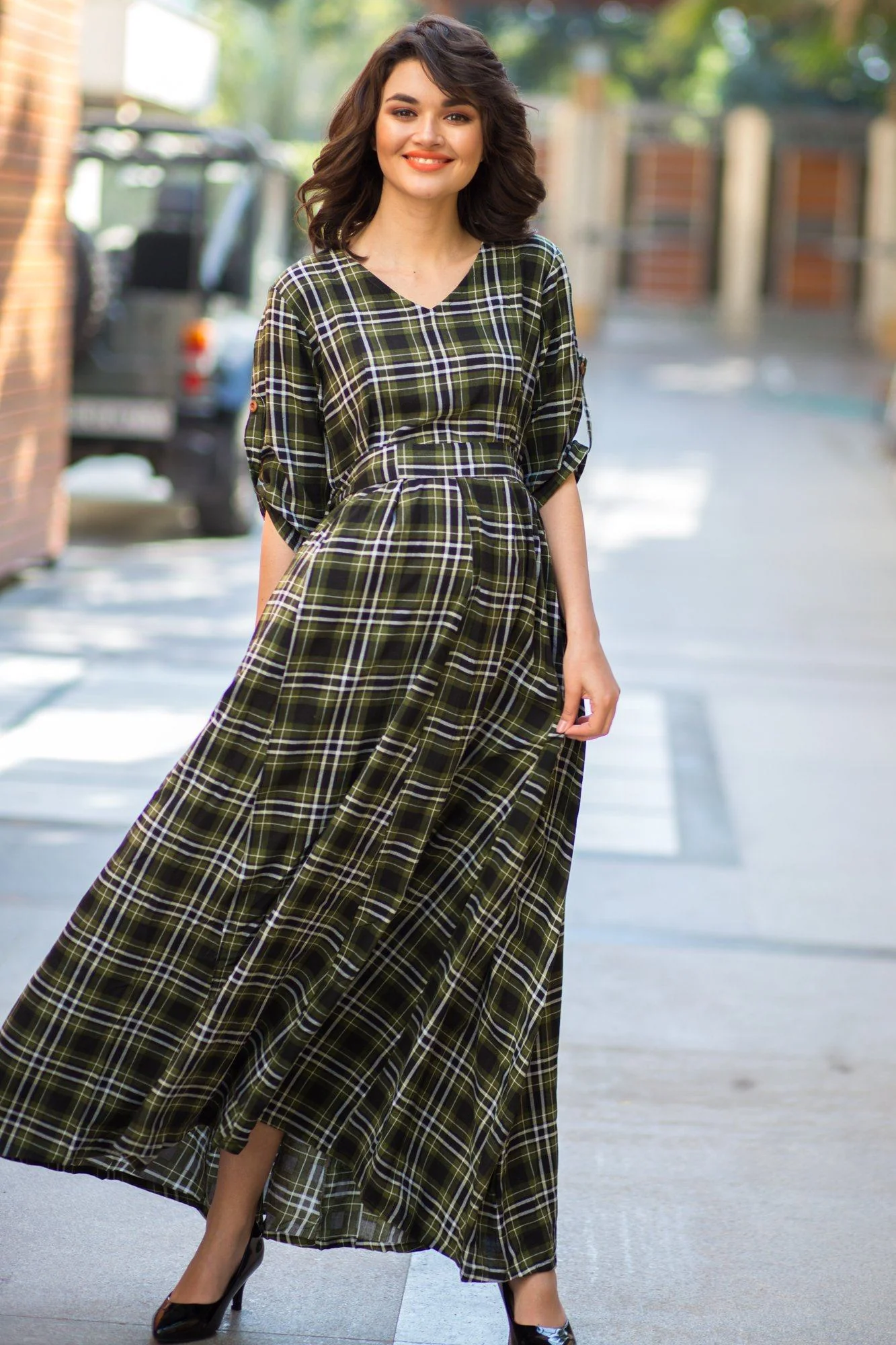 Nautical Pine Green Plaid Maternity & Nursing Maxi Dress - Chenance