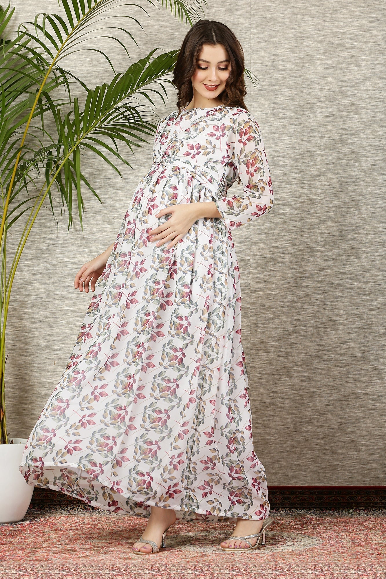 Pristine White Tropical Maternity Knot Dress - Chenance