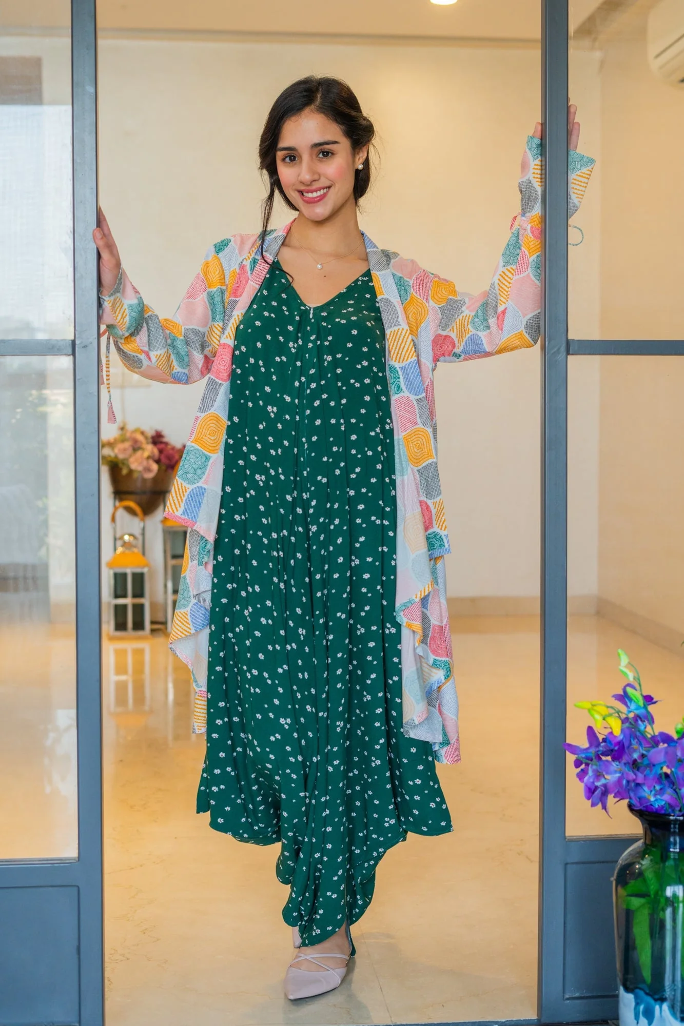 Peppy Forest Green Maternity & Nursing Jumpsuit + Cover Up - Chenance